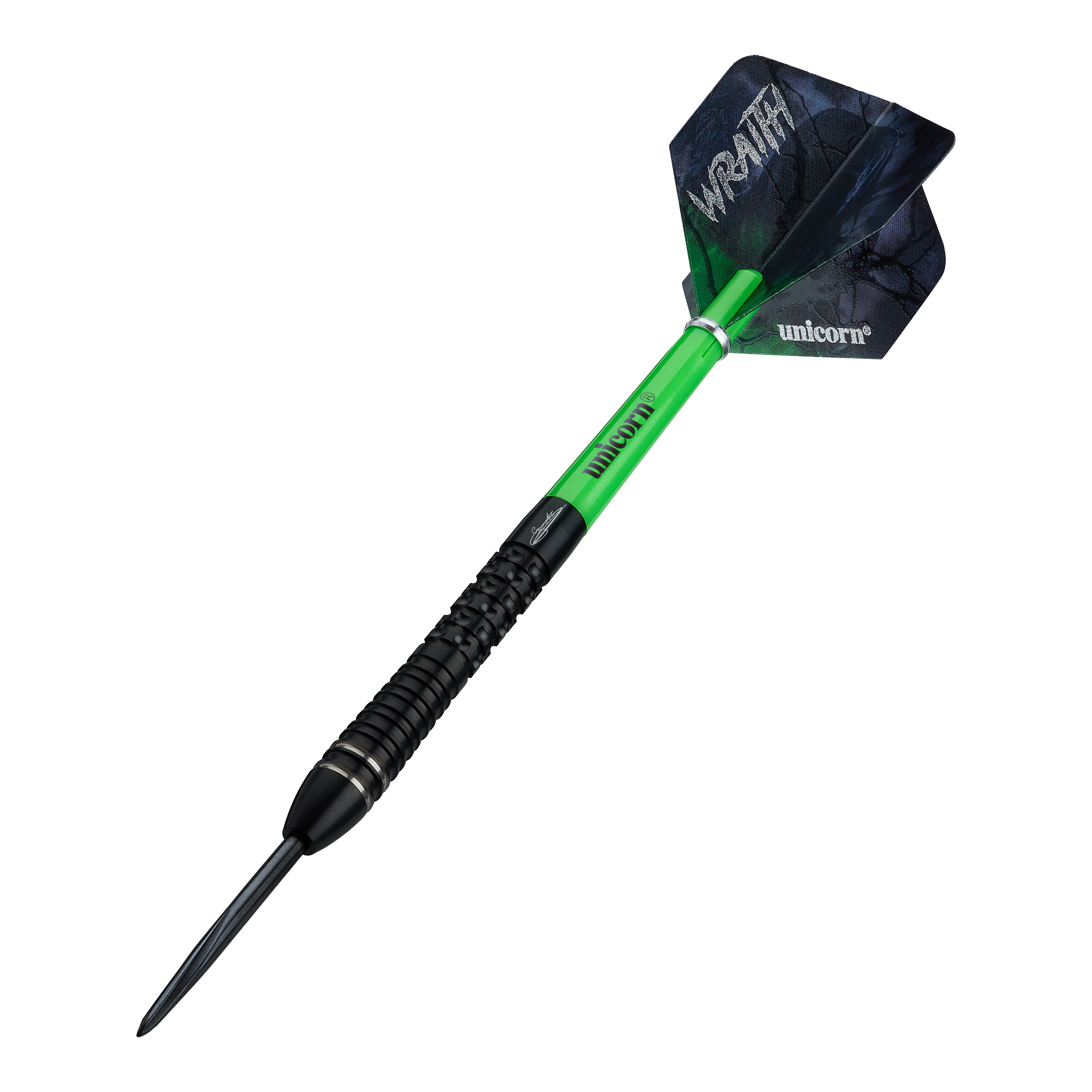 Zu sehen sind die Unicorn Wraith Gary Anderson Phase 6 Steeldarts. Diese Steeldarts bieten hohe Qualität und ein modernes Design.