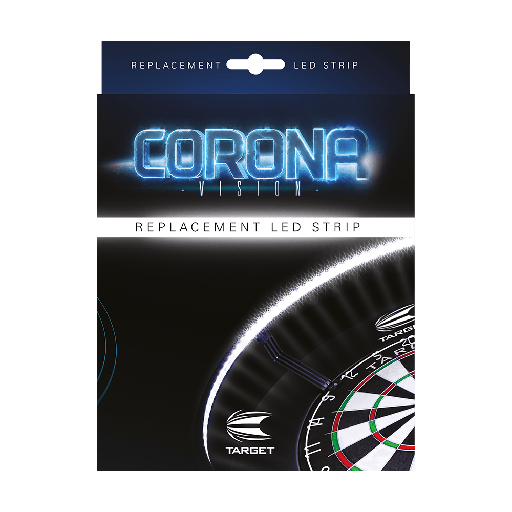 119655_Target-Corona-Ersatzteil-LED-Band-4 Das Bild zeigt die Verpackung des Produkts „Target CORONA Vision Ersatzteil LED-Band“. Es ist als Ersatz-LED-Streifen für eine Dartboard-Beleuchtung dargestellt.