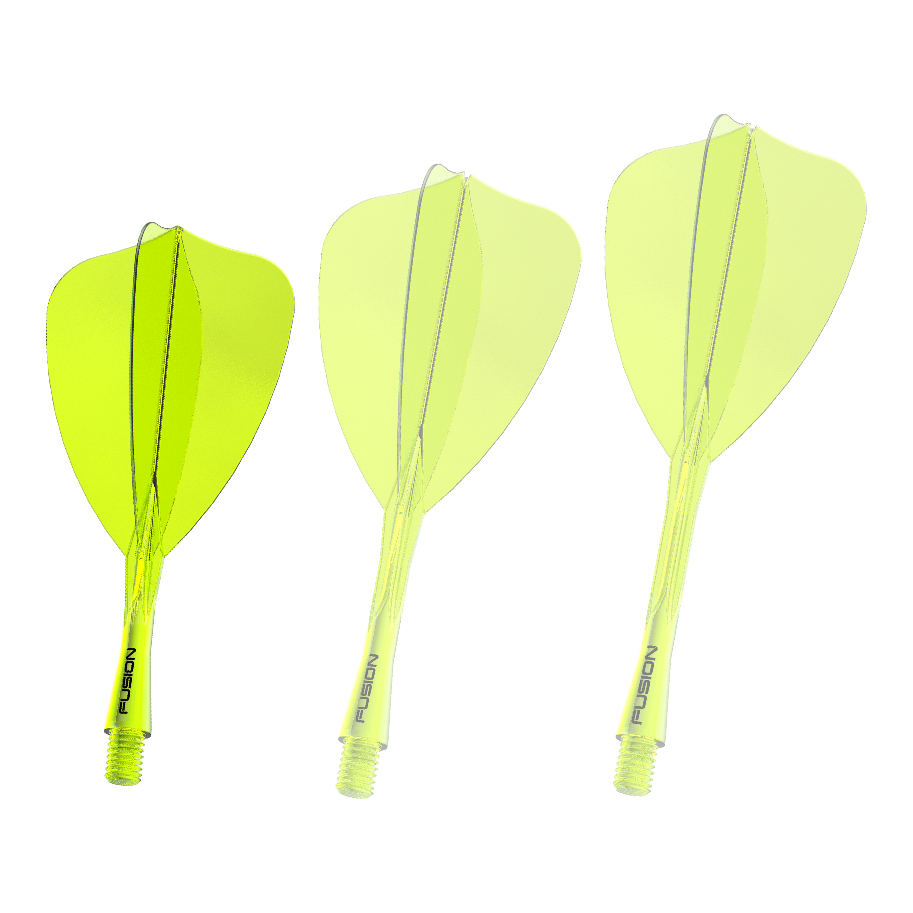 Winmau Fusion Flight Shaft System Arrow Neon Yellow Das Bild zeigt ein Dartshaft- und Flight-System in Neongelb mit einer Länge von 22 mm. Es handelt sich um das 'Fusion Flight Shaft System Arrow' von Winmau.