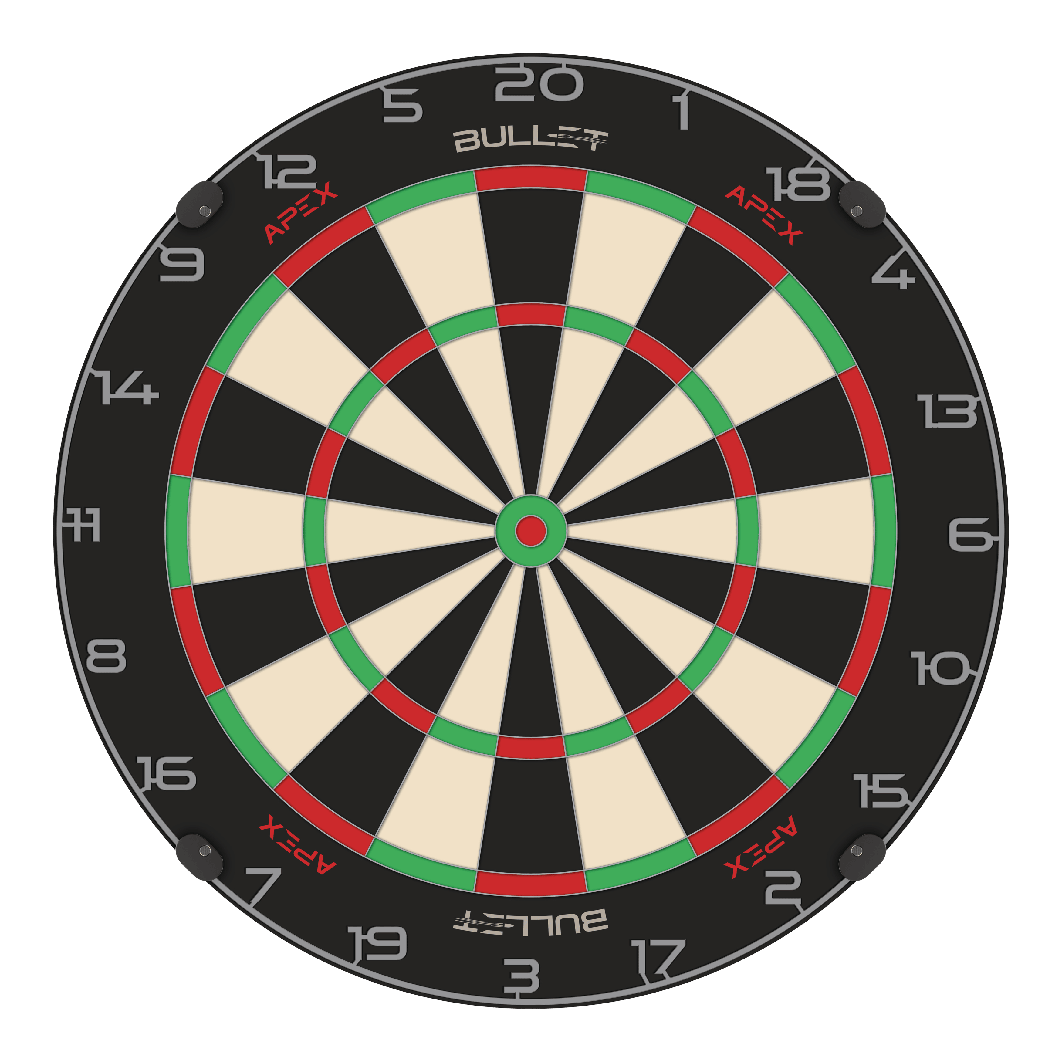 Bullet Apex steel dartboard Abgebildet ist das Bullet Apex Steeldartboard. Das Produkt wird deutlich dargestellt.