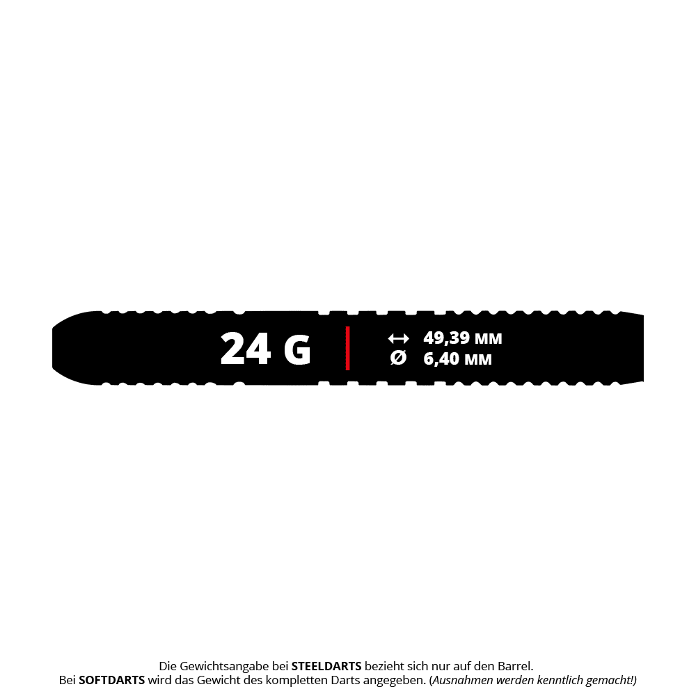 Winmau Team 360 Jack Johnson steel darts - 24g Das Bild zeigt die Winmau Team 360 Jack Johnson Steeldarts mit einem Gewicht von 24g. Es handelt sich um hochwertige Steeldarts für professionelle Dartspieler.