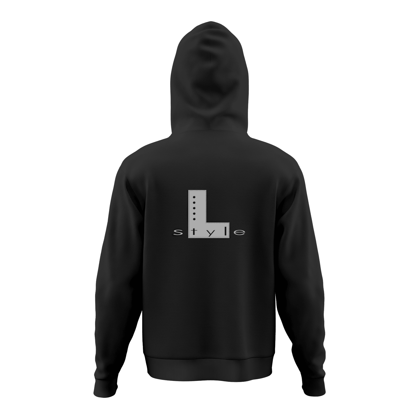 L-Style Hoodie - Black Der Hoodie ist schwarz und hat auf dem Rücken ein großes "L style"-Logo in Grau. Das Design ist schlicht und modern gehalten.