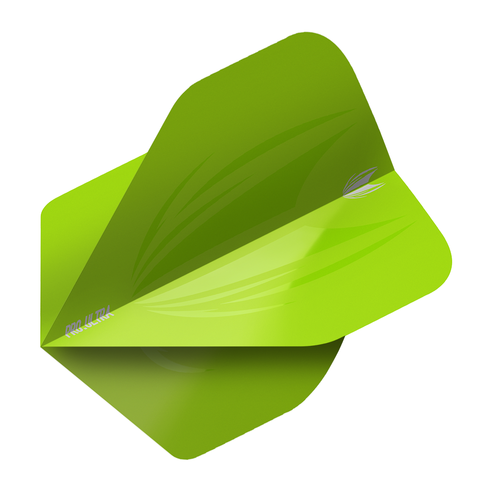 TG436_Target_ProUltra_ID_Lime_Green_No2_Standard_Flights_2 Das Bild zeigt einen limegrünen Dart-Flight der Marke Target ProUltra ID in Standardform No2. Auf dem Flight sind dezente Muster und das Markenlogo zu sehen.