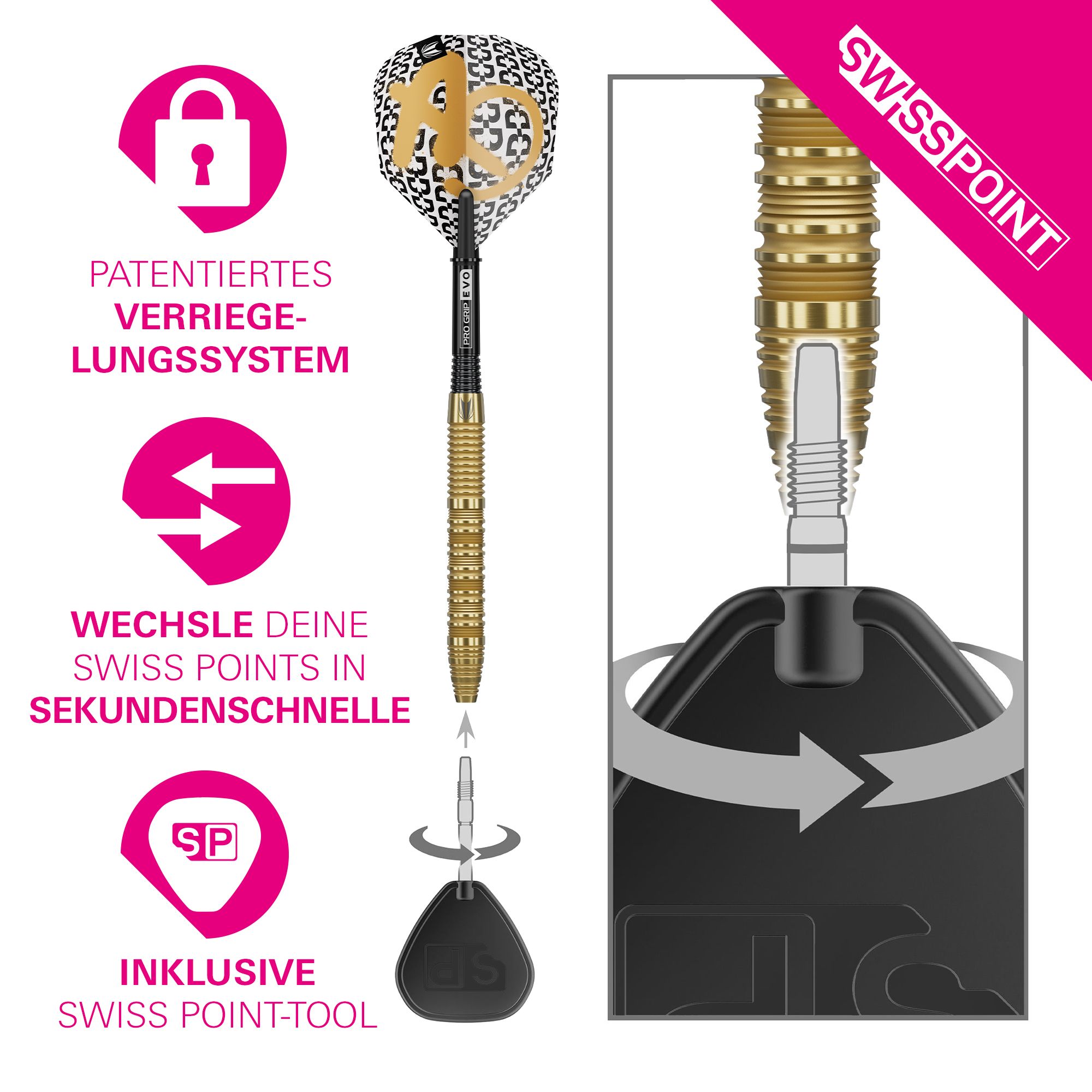 Target Bolide Envy 01 Swiss Point steel darts Auf dem Bild erkennt man die Target Bolide Envy 01 Swiss Point Steeldarts. Die Steeldarts bieten eine ausgezeichnete Balance für präzises Spielen.