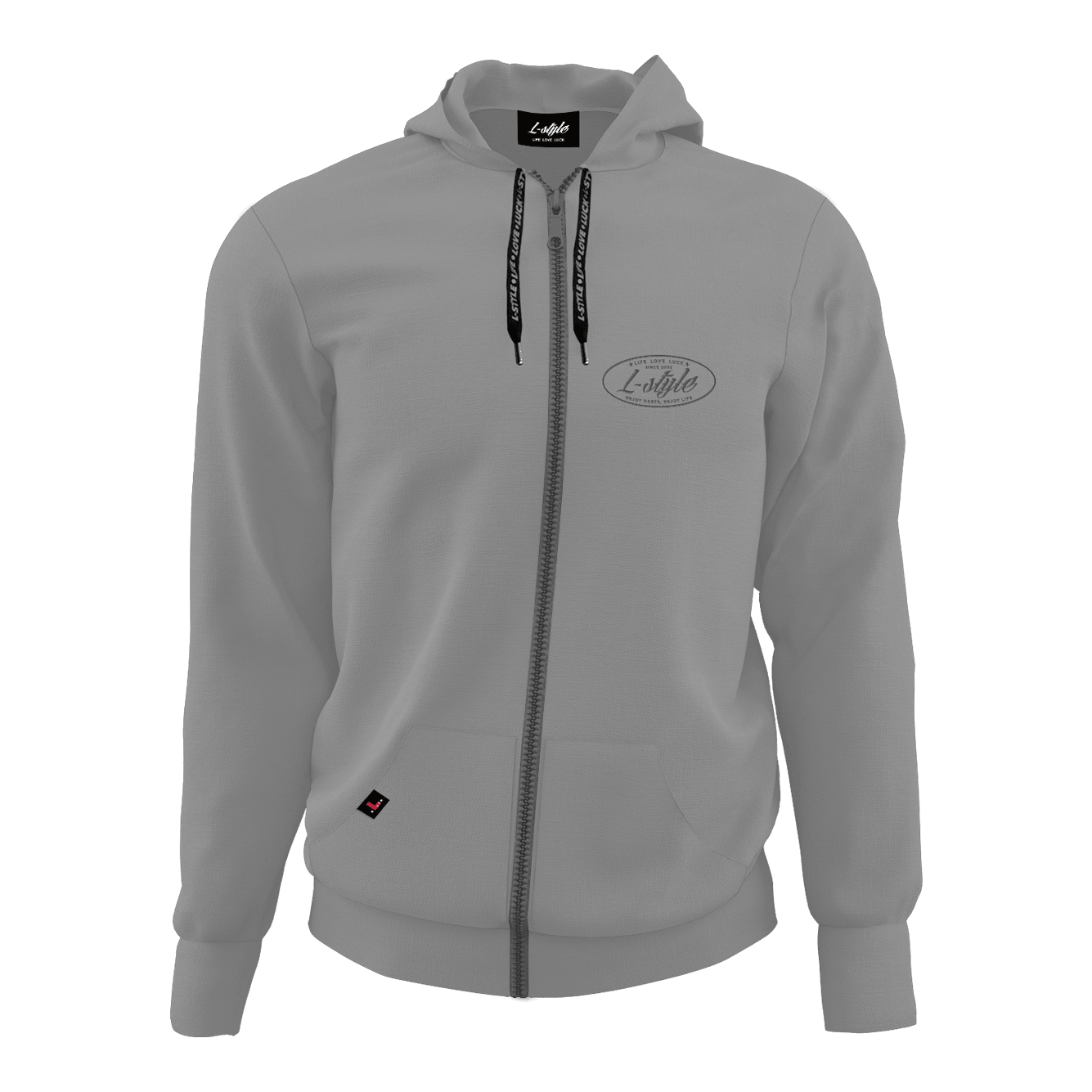 L-Style Hoodie - Grey Der Hoodie „L-Style Hoodie - Grau“ ist grau, hat eine Kapuze und einen durchgehenden Reißverschluss. Auf der linken Brust befindet sich ein dezentes L-Style Logo.