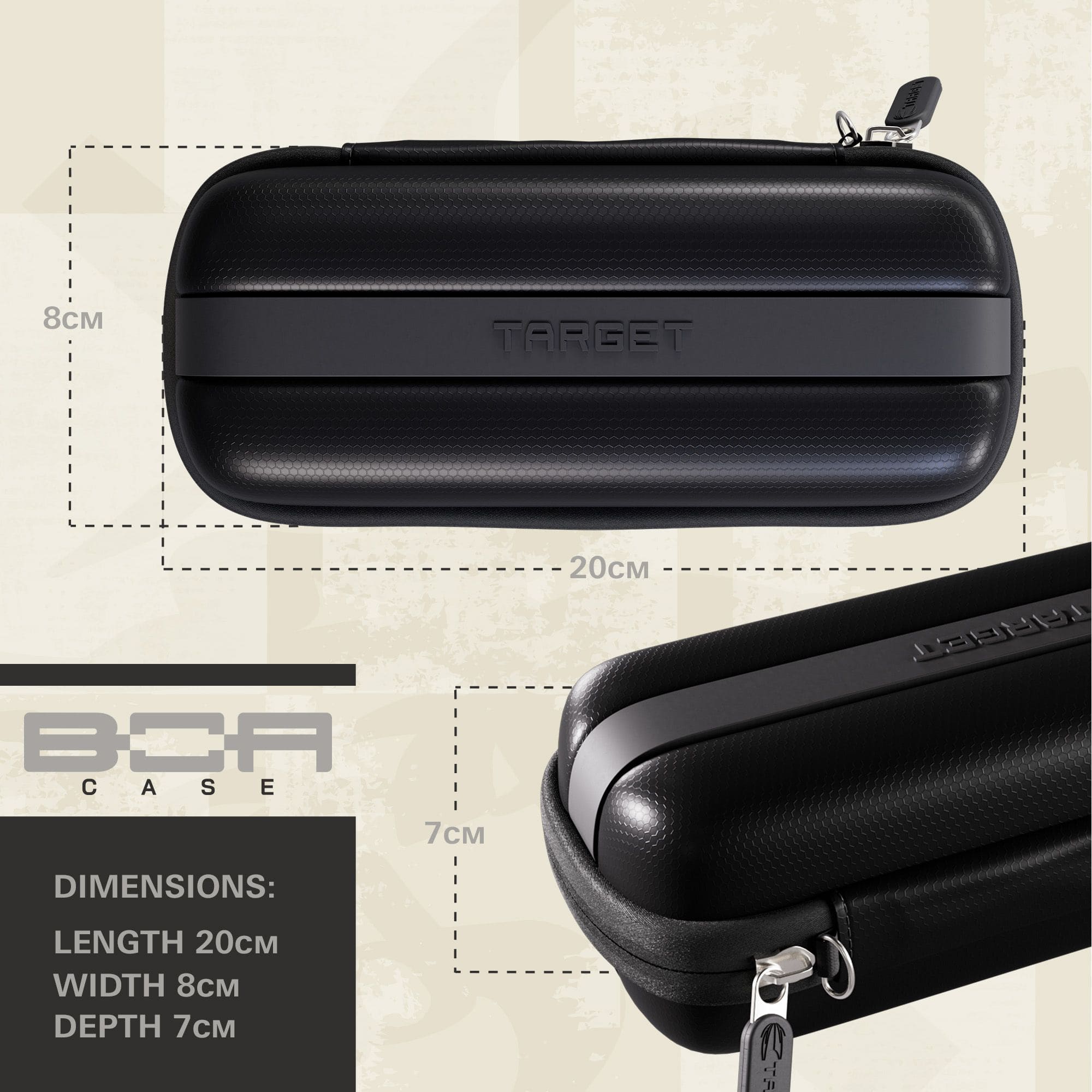 Target BOA Dartcase Zu sehen ist ein schwarzes Dartcase. Das Bild zeigt das Modell '450140_Target_BOA_Dartcase_Schwarz_Schwarz_T2'.