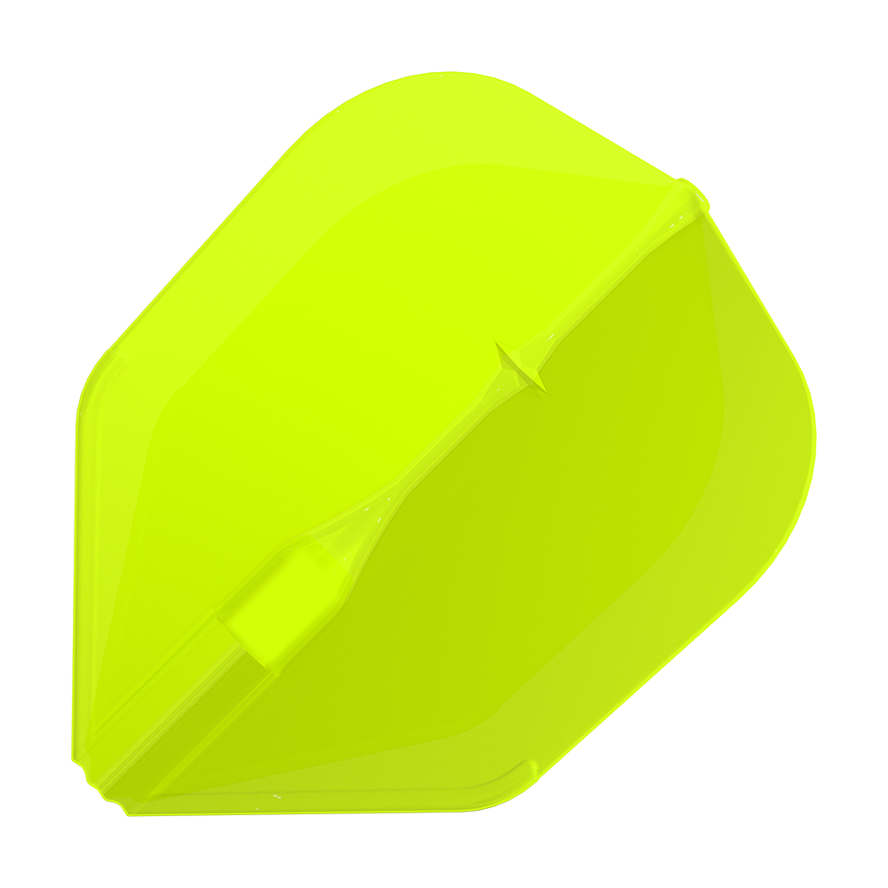L-L-Style3EZ Flights Das Bild zeigt eine neon-gelbe Dartflügel. Die Oberfläche ist glatt und hat eine auffällige, leuchtende Farbe.