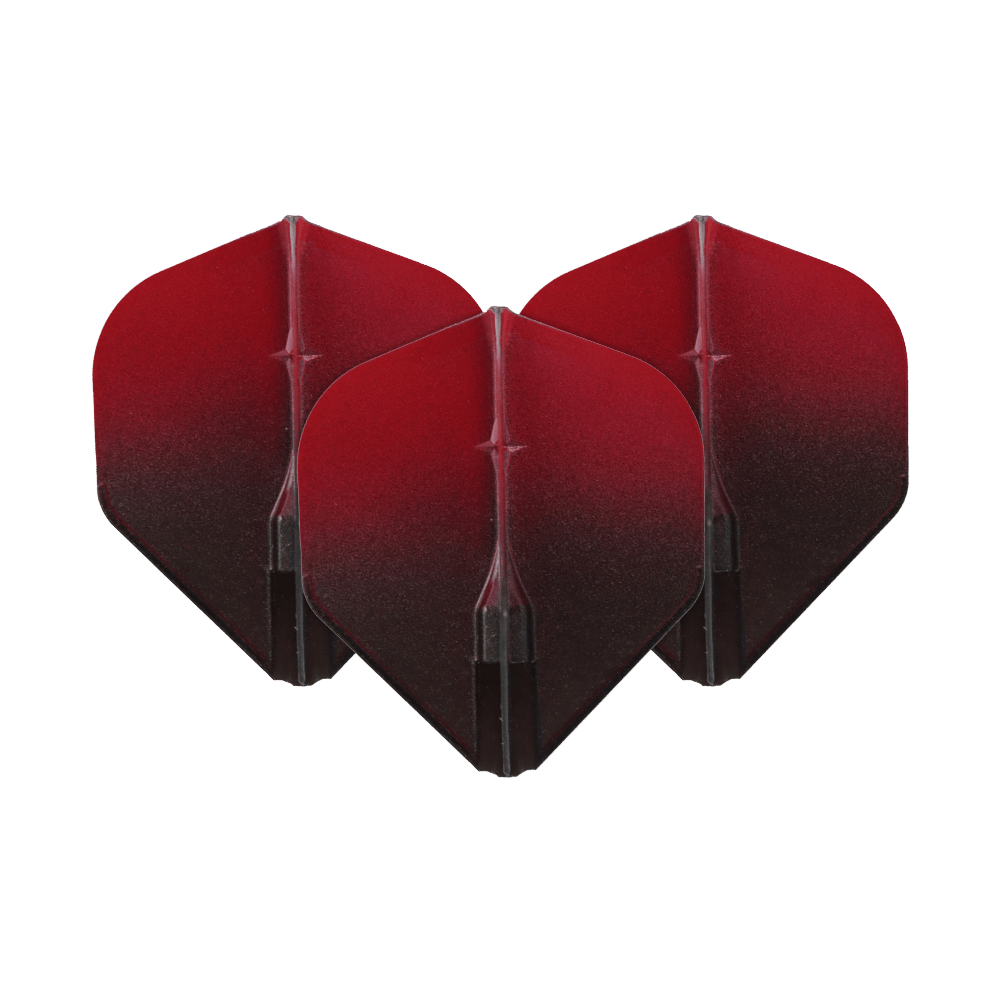 L-Style Two-Tone L1EZ Flights Auf dem Bild sind drei Dartflights zu sehen. Sie sind in einem zweifarbigen Design aus Schwarz und Rot gehalten.