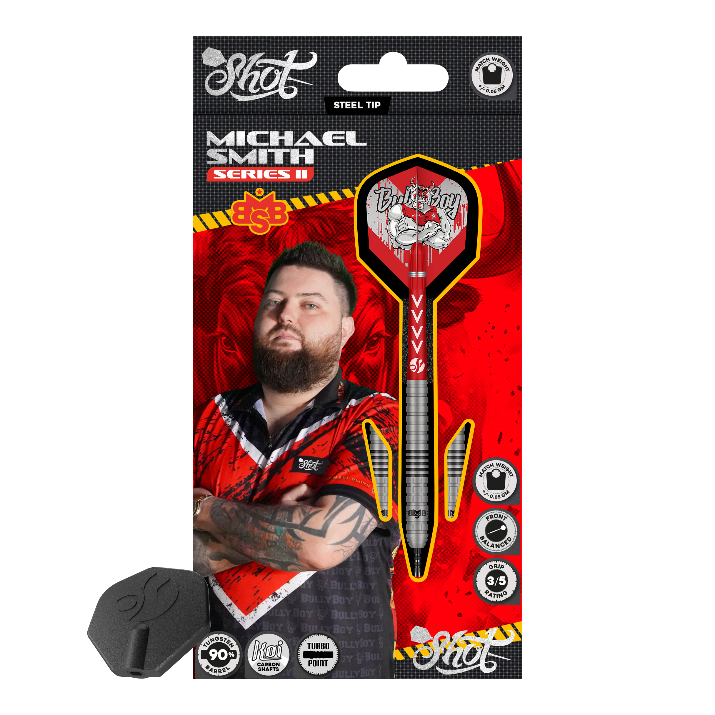 Shot Michael Smith Series 2 Turbo Point steel darts Abgebildet sind die Shot Michael Smith Series 2 Turbo Point Steeldarts. Sie sind speziell für Präzision und Kontrolle beim Dartspielen entwickelt.