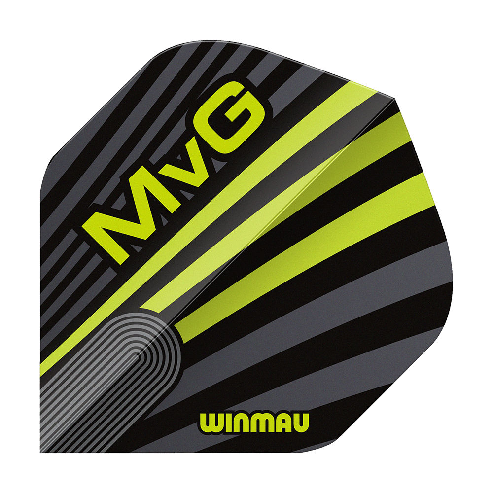 Winmau Prism Delta MvG Gray Green No2 Standard Flights Das Bild zeigt Winmau Prism Delta MvG Grey Green No2 Standard Flights. Dart-Flights in grauer und grüner Farbe sind abgebildet.
