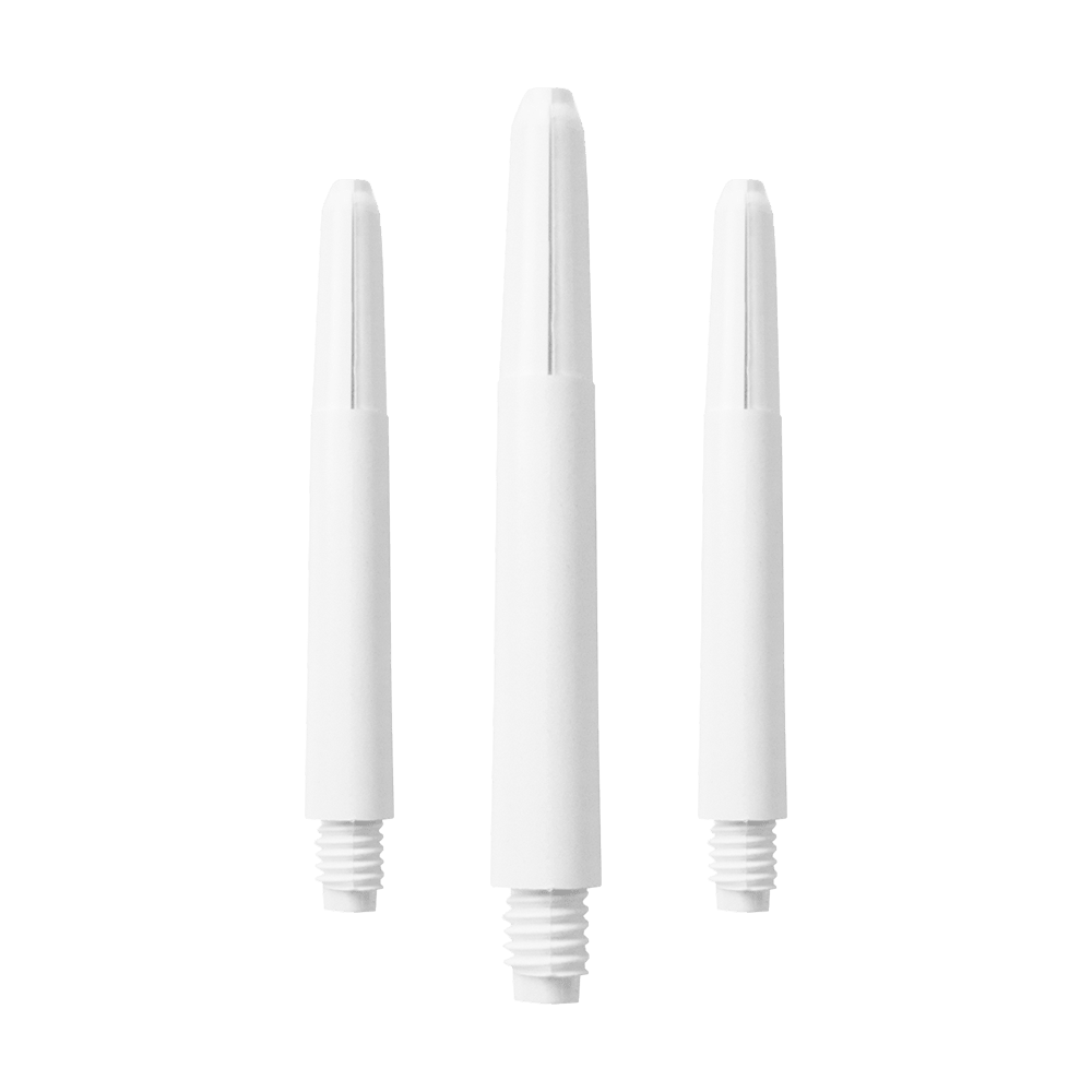 Das Bild zeigt drei schneeweiße Nylon-Schäfte. Sie sind zylinderförmig und haben an einem Ende ein Schraubgewinde.