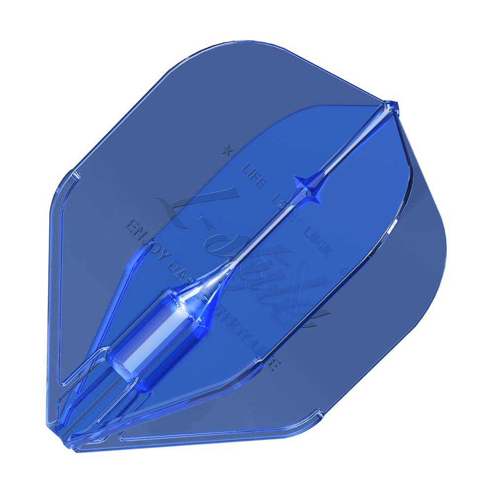 L-Style Fantom L1EZ Flights Blue Das Bild zeigt einen blauen L-Style Fantom L1EZ Flight für Darts. Er hat eine durchsichtige, moderne Optik und ist in einem Stück geformt.