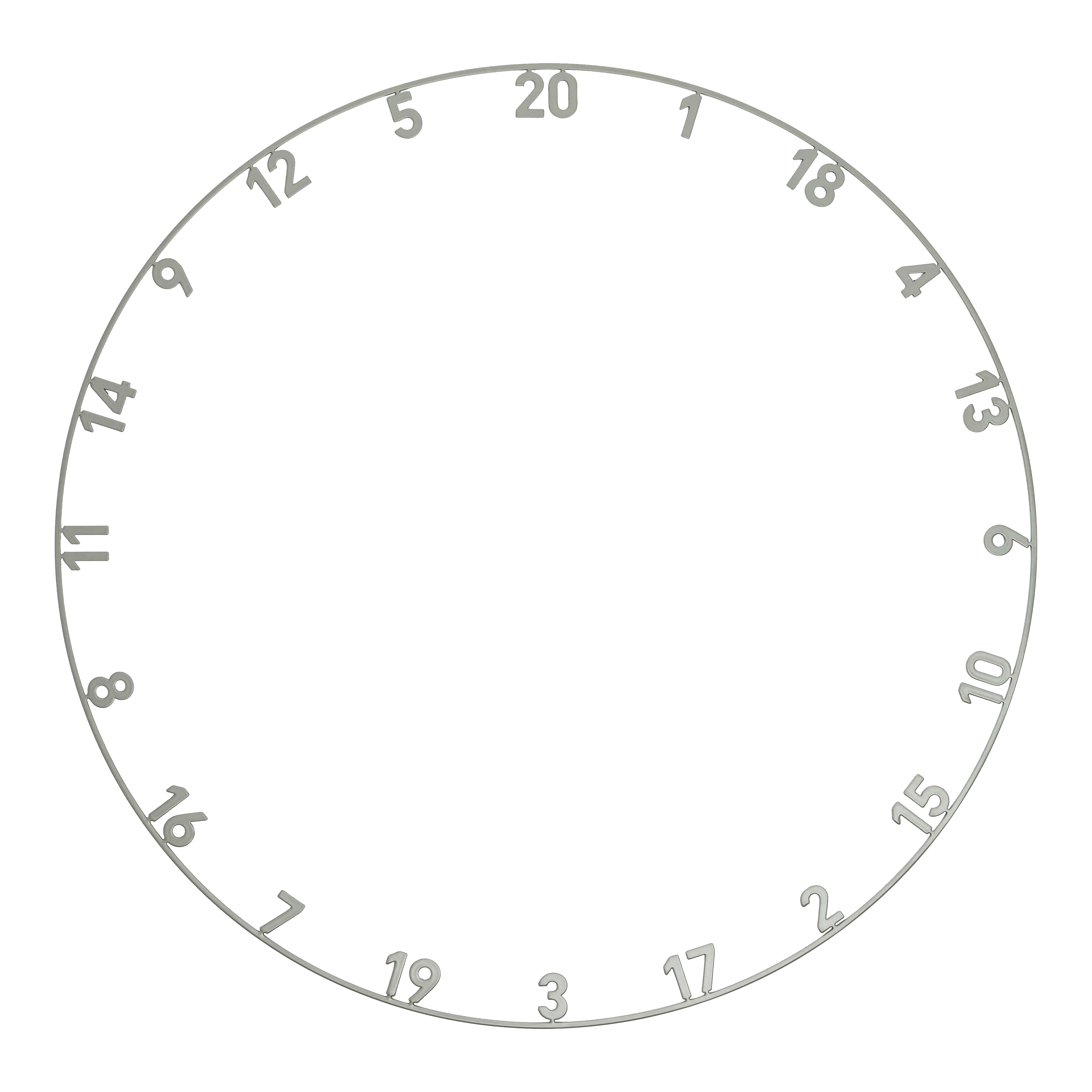 Precise 180 OnePiece Lasercut Number Ring Auf dem Foto ist ein lasergeschnittener Zahlenring in der Farbe Nordic Grey abgebildet. Es handelt sich um die Datei ONE1012_Precise180_OnePiece_Lasercut_Zahlenring_NordicGrey_1.