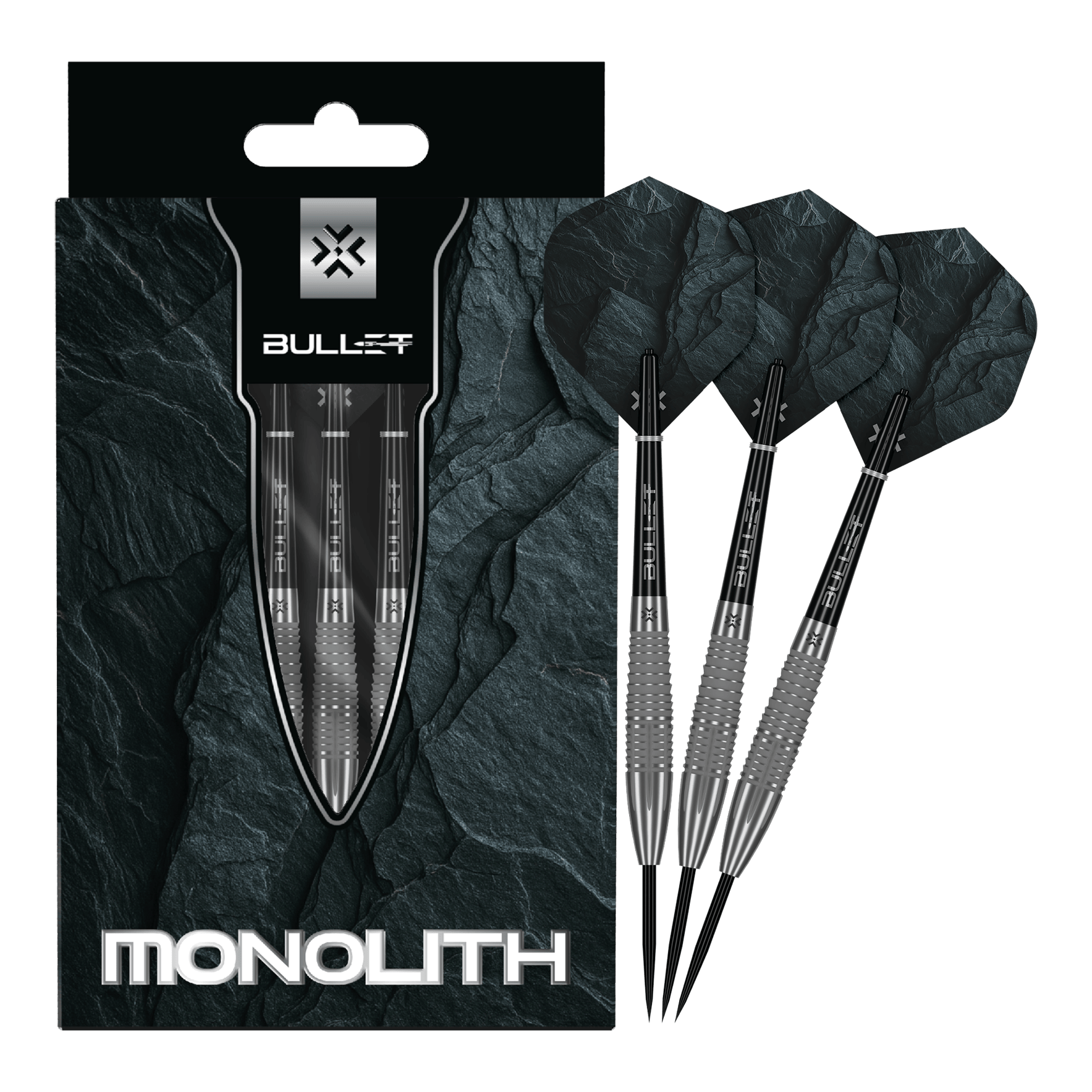 Bullet Monolith steel darts Abgebildet sind die Bullet Monolith Steel Darts in voller Länge. Dieses Produkt eignet sich für das Steeldart-Spiel.