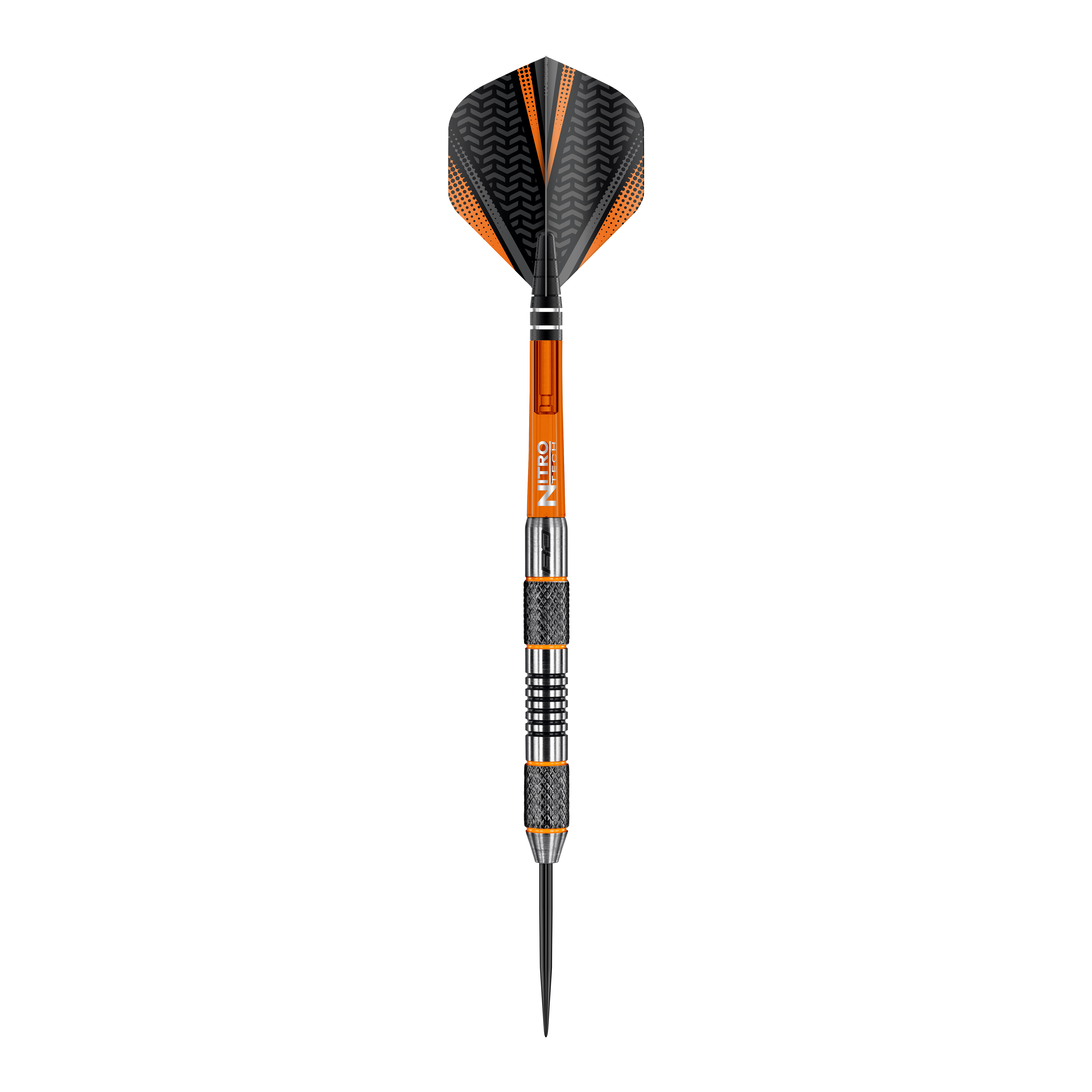 Red Dragon Amberjack 5 steel darts - 24g Dies ist ein Steeldart der Marke Red Dragon, Modell Amberjack 5 mit einem Gewicht von 24 Gramm. Der Dart hat ein schwarzes und orangefarbenes Design mit metallischen und geriffelten Griffbereichen.