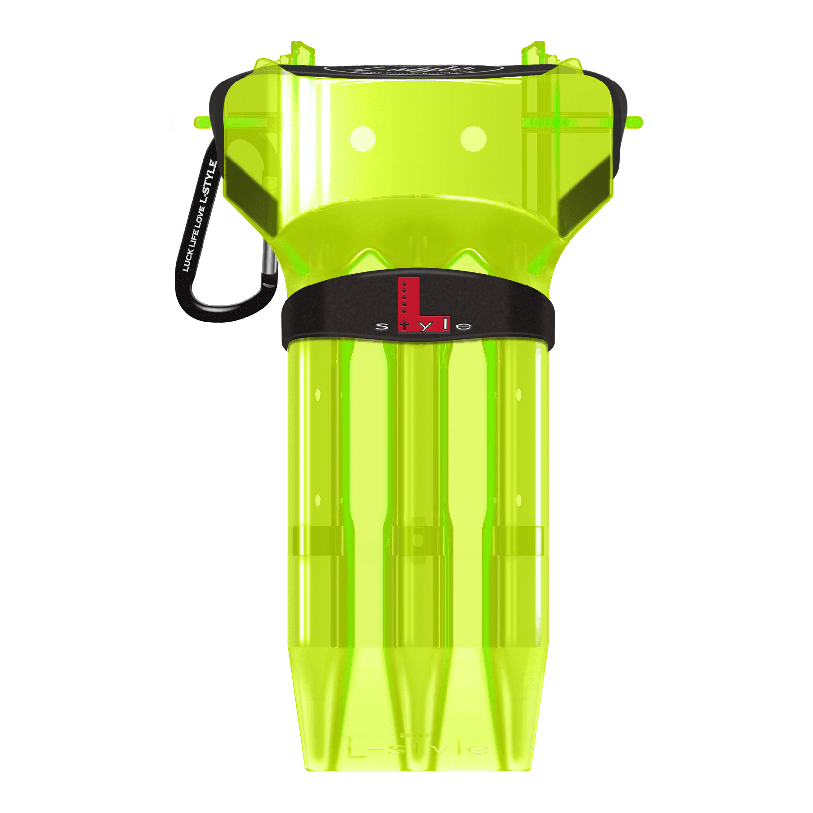 L-Style Krystal One Solid Color Dart Case Das Bild zeigt ein neon-gelbes Dartcase von L-Style. Das Case hat einen schwarzen Verschluss und ist durchsichtig gestaltet.