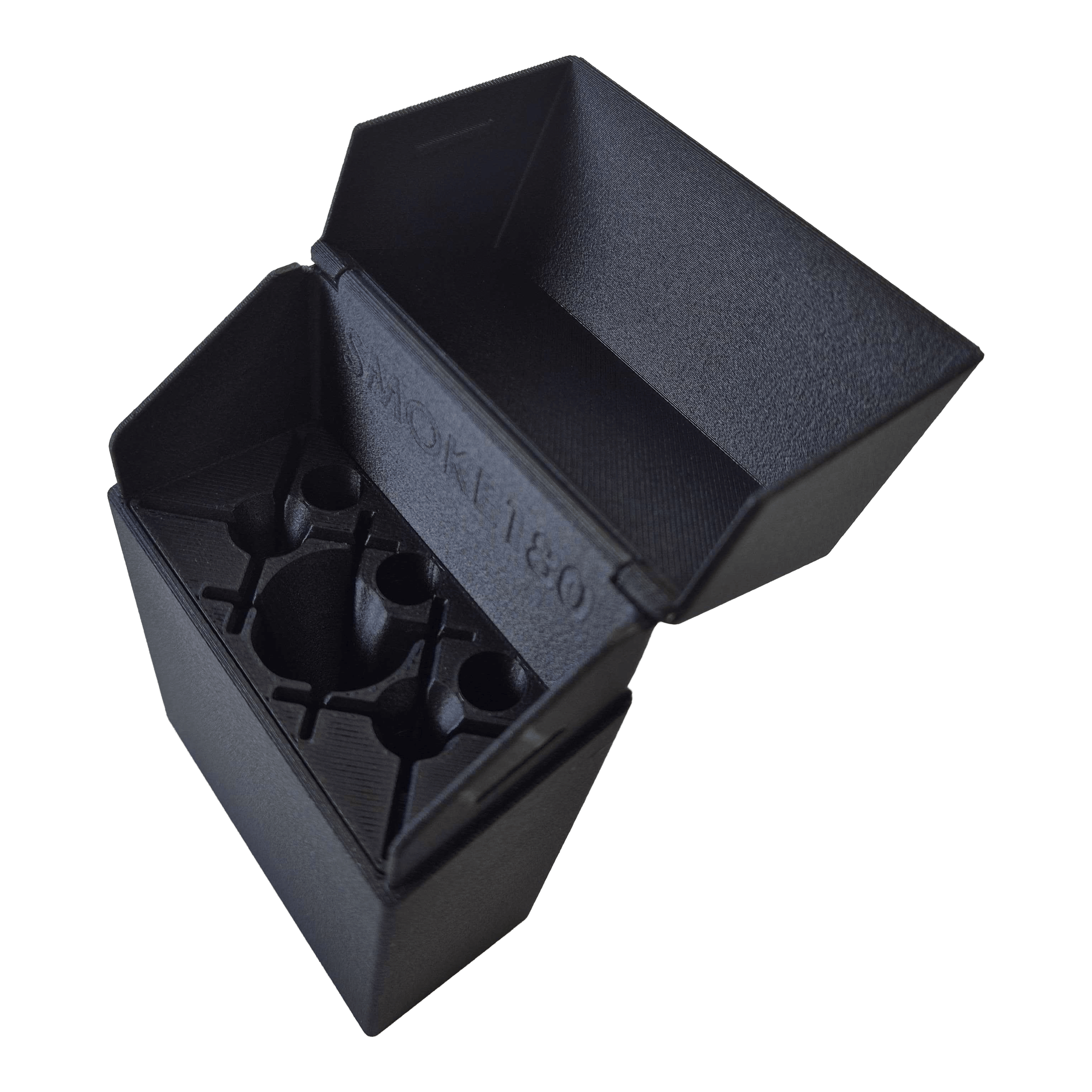 Smoke 180 Dart Case with Custom Design - Black Vorderansicht des Smoke 180 Dartcase mit eigenem Design. Die schwarze Oberfläche und die kompakte Form sind deutlich.
