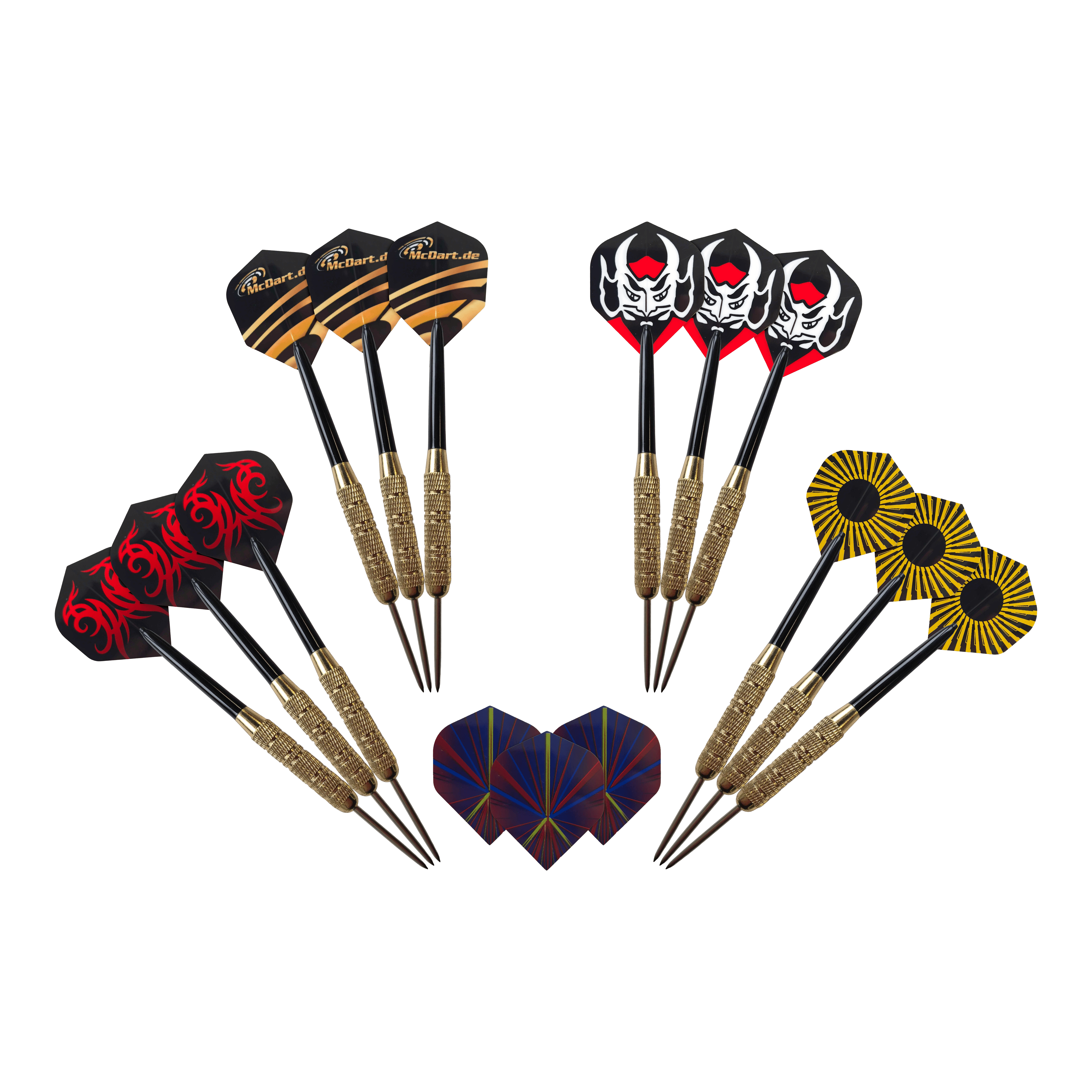 Winmau Blade 6 Bundle with 12 McDart steel darts and catch ring Abgebildet ist das Winmau Blade 6 Bundle mit 12 McDart Steeldarts und Catchring. Das Bild zeigt vermutlich das komplette Darts-Set.