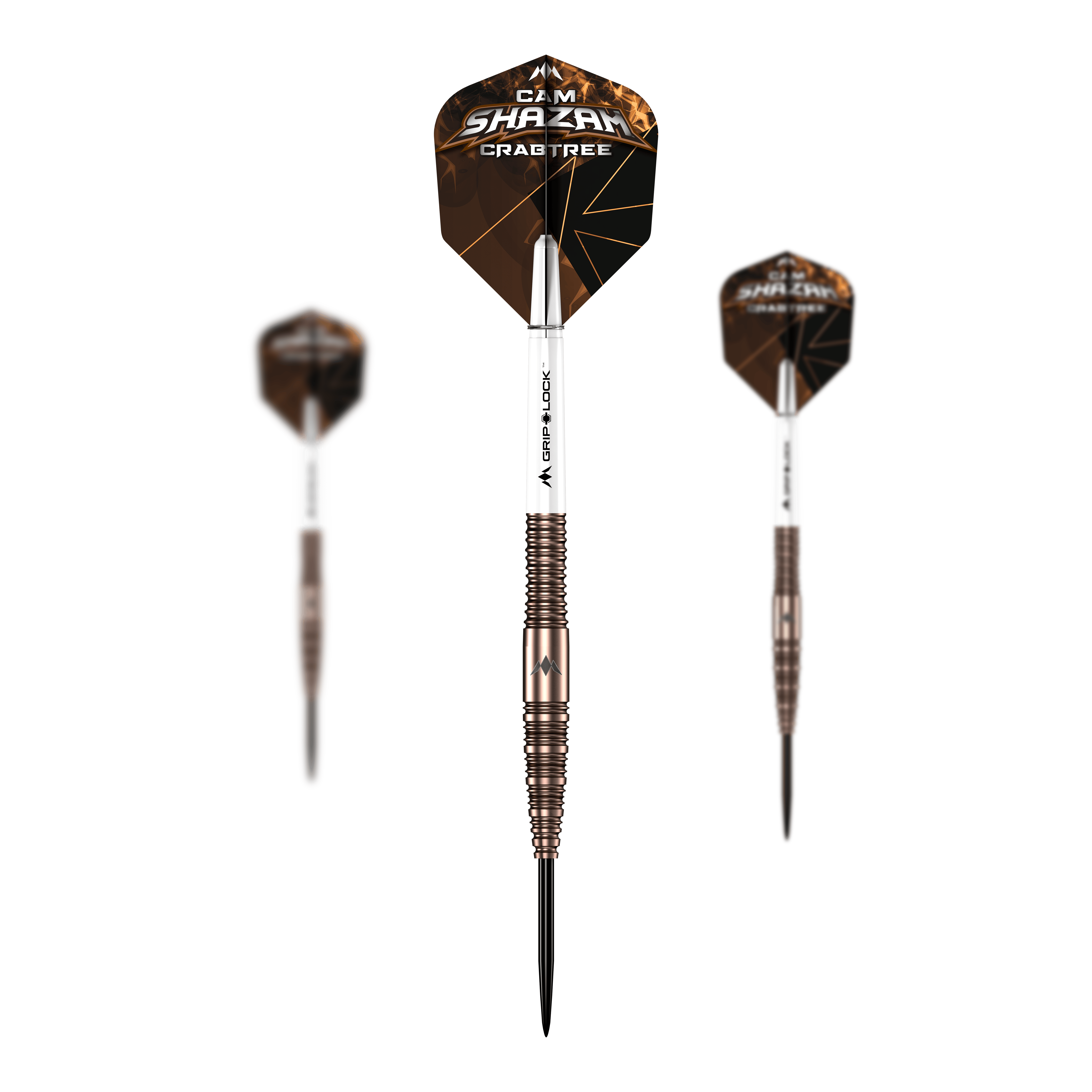 Mission Cam Crabtree V2 95% Tungsten Steel Darts Das Bild präsentiert ein Set der Mission Cam Crabtree V2 Steeldarts. Mehrere Dartpfeile werden gemeinsam gezeigt.