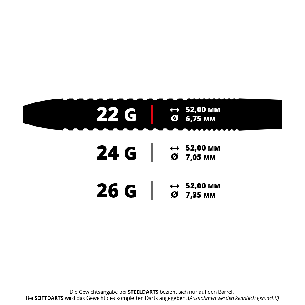 Bullet Diesel steel darts Zu sehen ist der Steeldart BT0070 Bullet Diesel in der Ausführung 22g. Das Produkt ist von der Seite dargestellt.