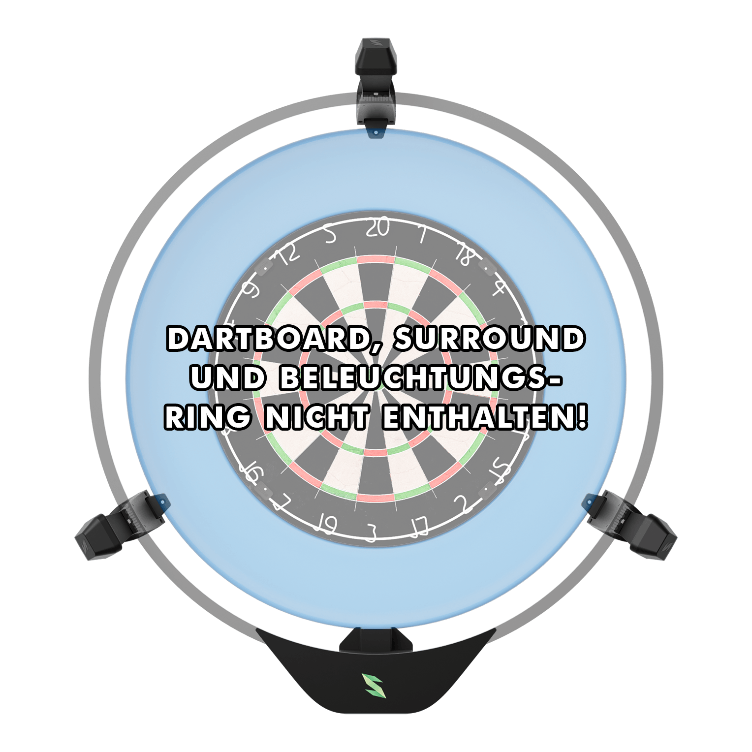 Scolia Home 2 FLEX - Electronic Autoscoring System 2026 Das Bild zeigt das Produkt "Scolia Home 2 FLEX – Electronic Score System" rund um ein Dartboard. Auf dem Bild steht der Hinweis, dass Dartboard, Surround und Beleuchtungsring nicht enthalten sind.