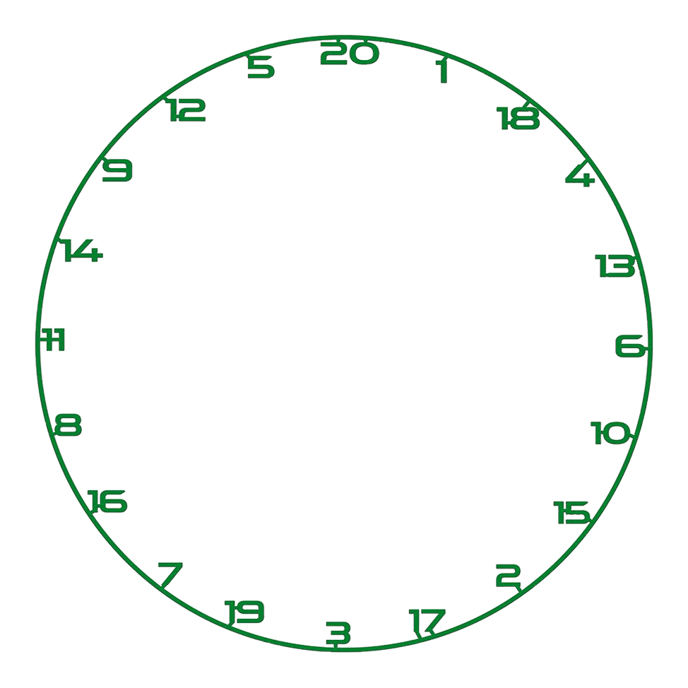Bullet Dartboard Number Ring Dieses Bild zeigt ein Dartboard-Zahlenring in Grün. Es ist ideal für Dartboards und wird oft zum Zählen verwendet.