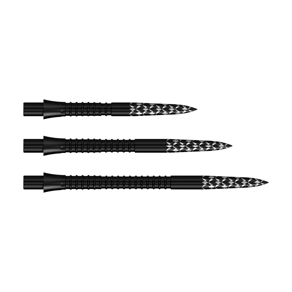 Mission Caliburn EVO dart tips GV logo - Black Das Bild zeigt die Mission Caliburn EVO Dartspitzen GV-Logo in Schwarz. Sie sind mit einem speziellen Logo-Design versehen.