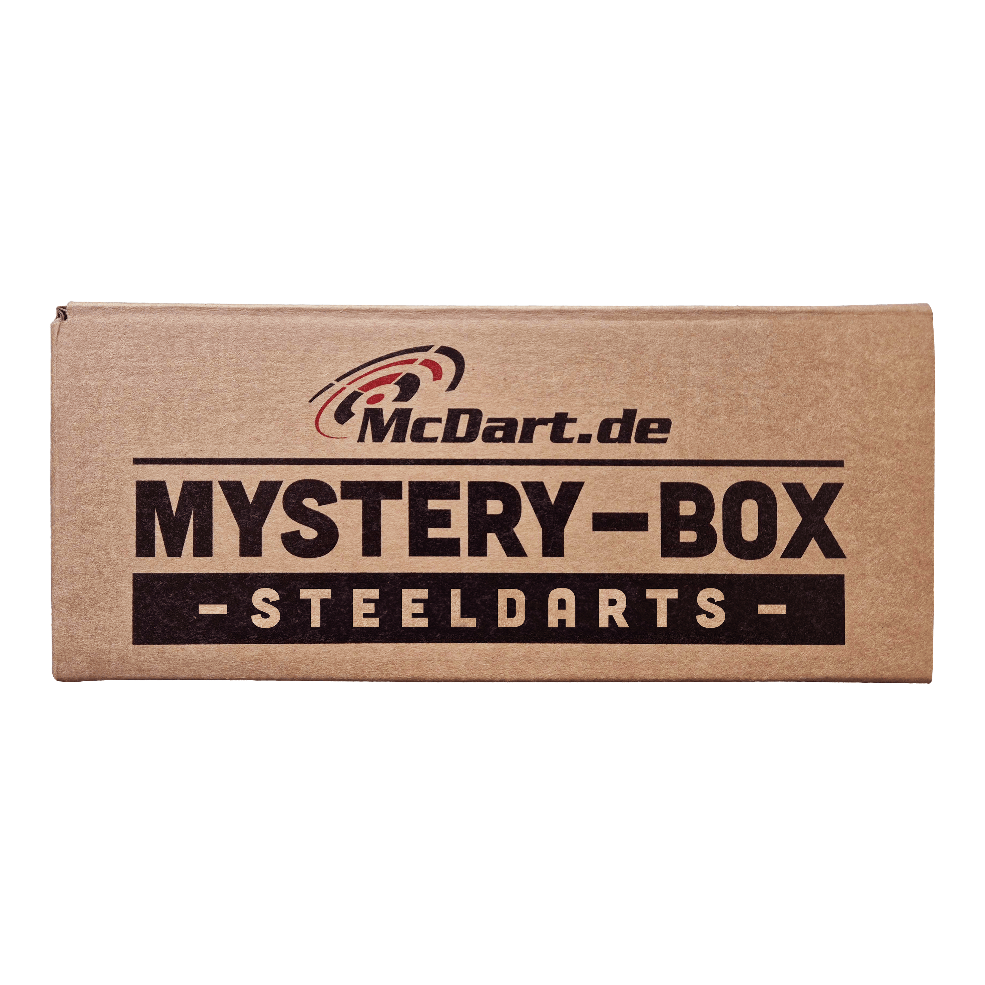 McDart Mystery Box - Steeldarts Die Abbildung zeigt eine braune Box mit der Aufschrift „McDart Mystery-Box - Steeldarts“. Die Verpackung sieht einfach aus und ist speziell für Steeldarts-Fans gestaltet.
