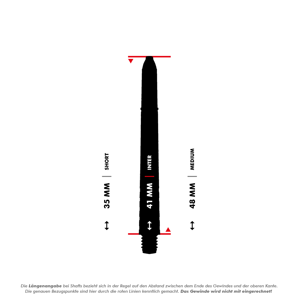 7020_Winmau_Prism_Force_Shafts_5_41mmDp2jximyclJVQ Das Bild zeigt die Längenangaben für die Winmau Prism Force Shafts in Blau. Die Größen sind in Short (35 mm), Inter (41 mm) und Medium (48 mm) unterteilt.