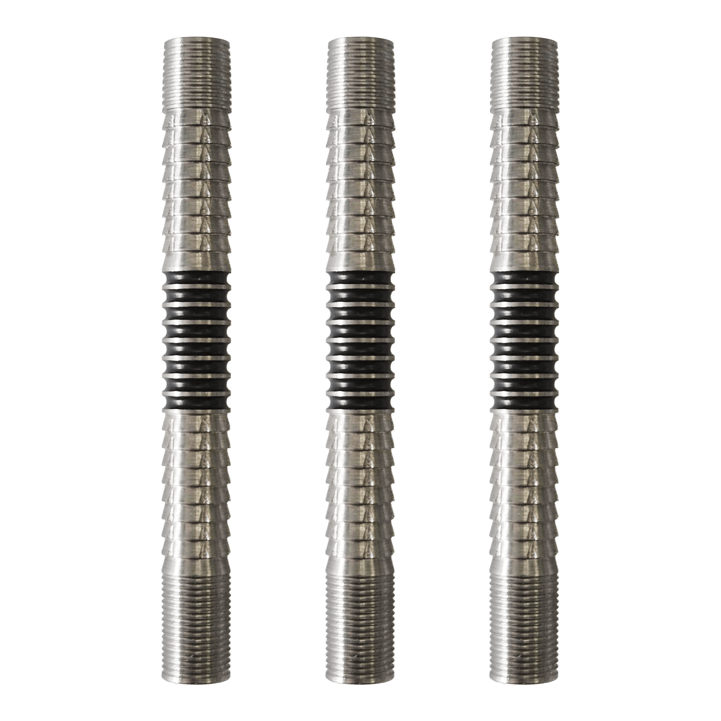 Das Bild zeigt die McDart Ringed Shark 2 Softdart Barrels. Die Dart-Barrels besitzen ein geriffeltes Shark- und Ring-Design.