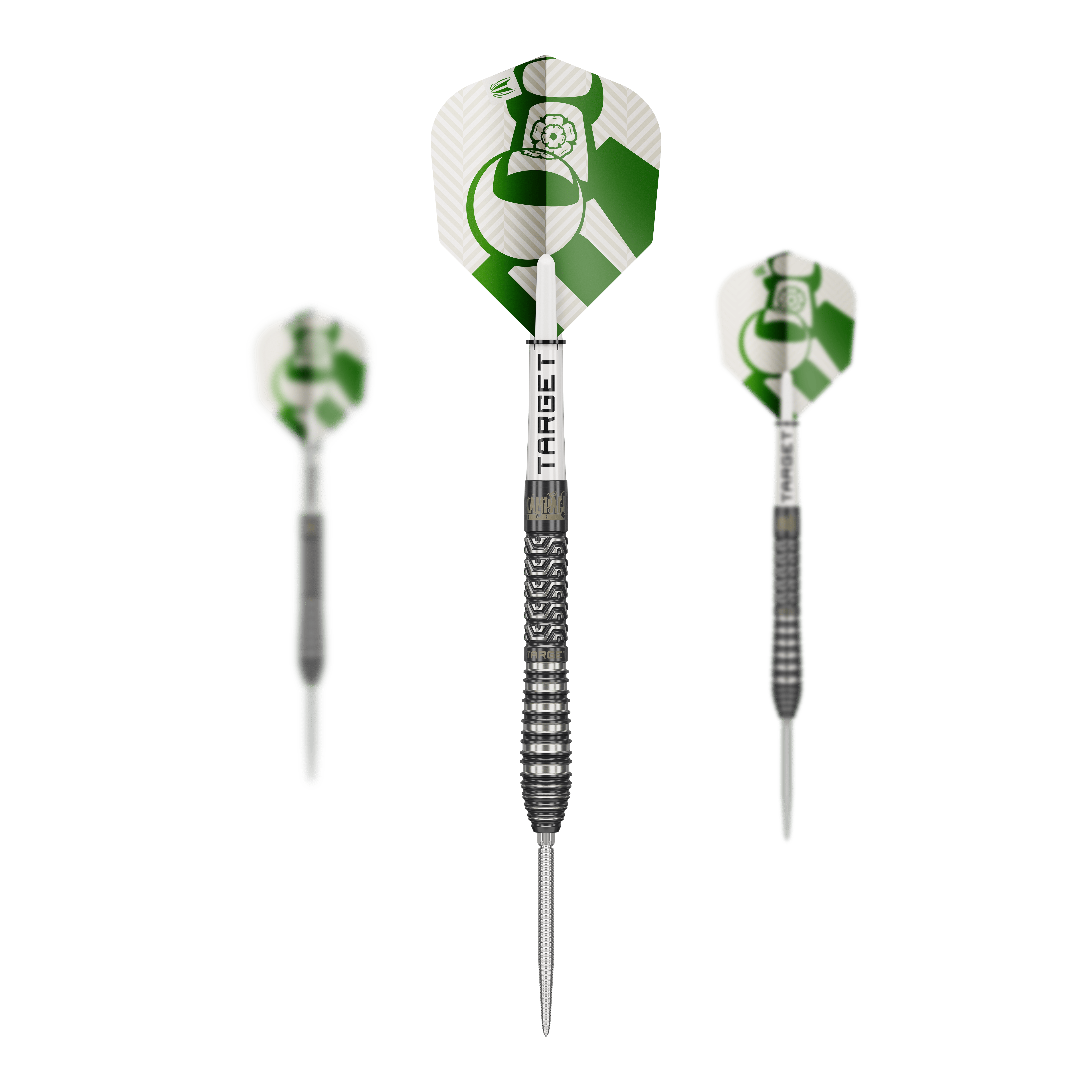 Target Charlie Manby Swiss Points steel darts Abgebildet ist das Produkt Target Charlie Manby Swiss Points Steeldarts. Das Bild zeigt ein Set Steeldarts mit spezieller Spitze.