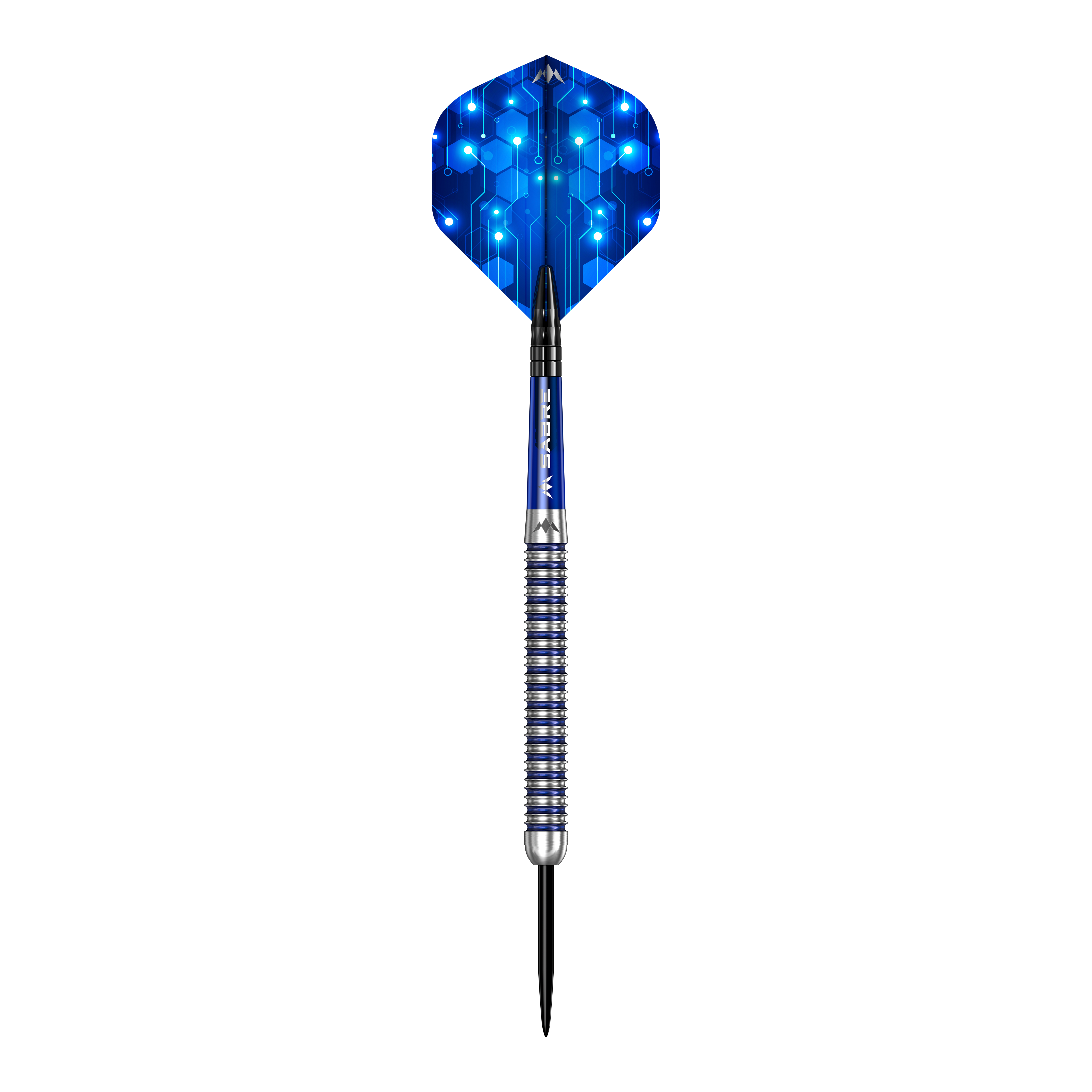 Mission ION Blue Silver steel darts Das Bild zeigt die Mission ION Blue Silver Steeldarts. Die Darts sind in Blau und Silber gehalten.