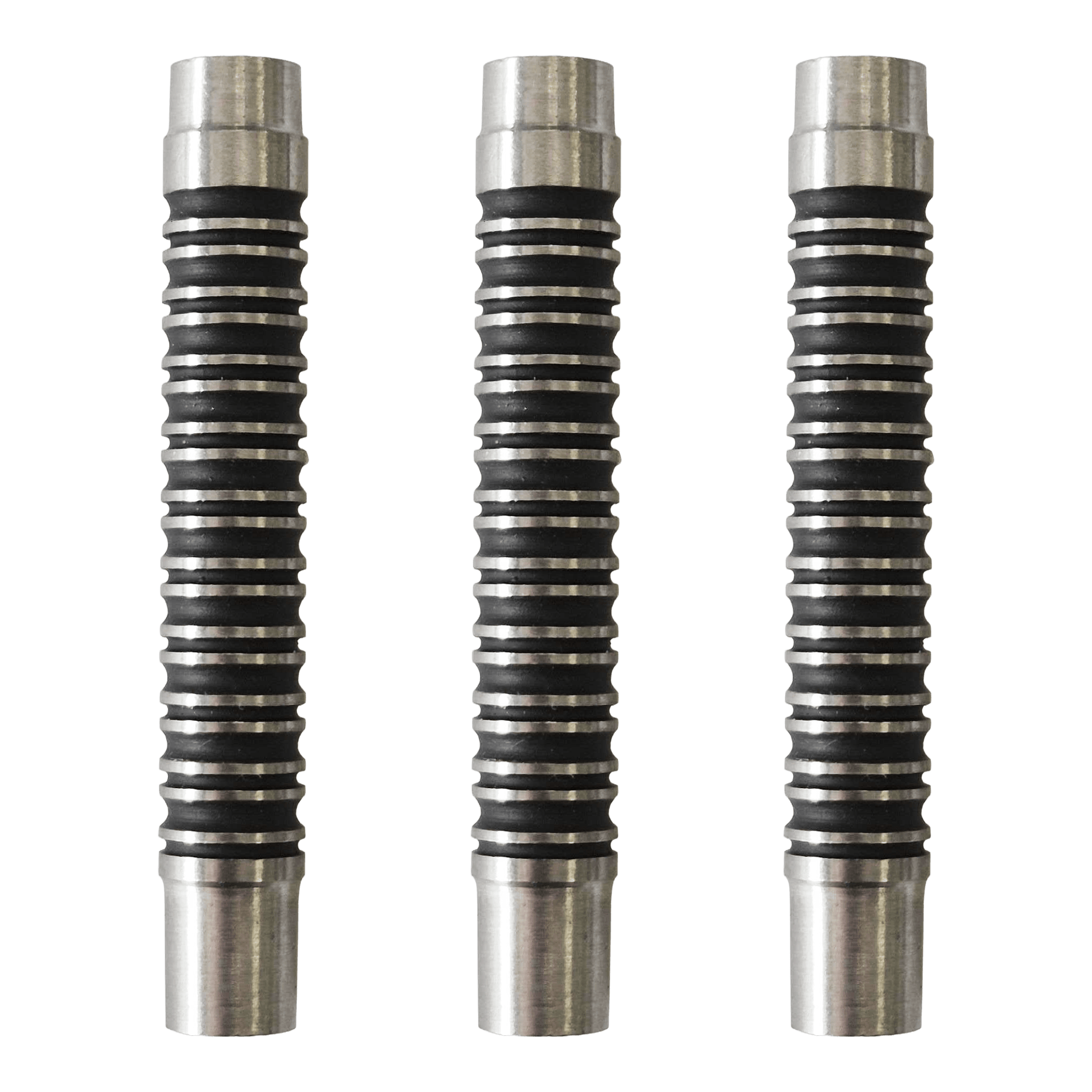 Dargestellt ist ein Set der McDart Black Ring 2 Softdart Barrels - 18g. Das Set zeigt schwarze Dart-Barrels mit Ringen.