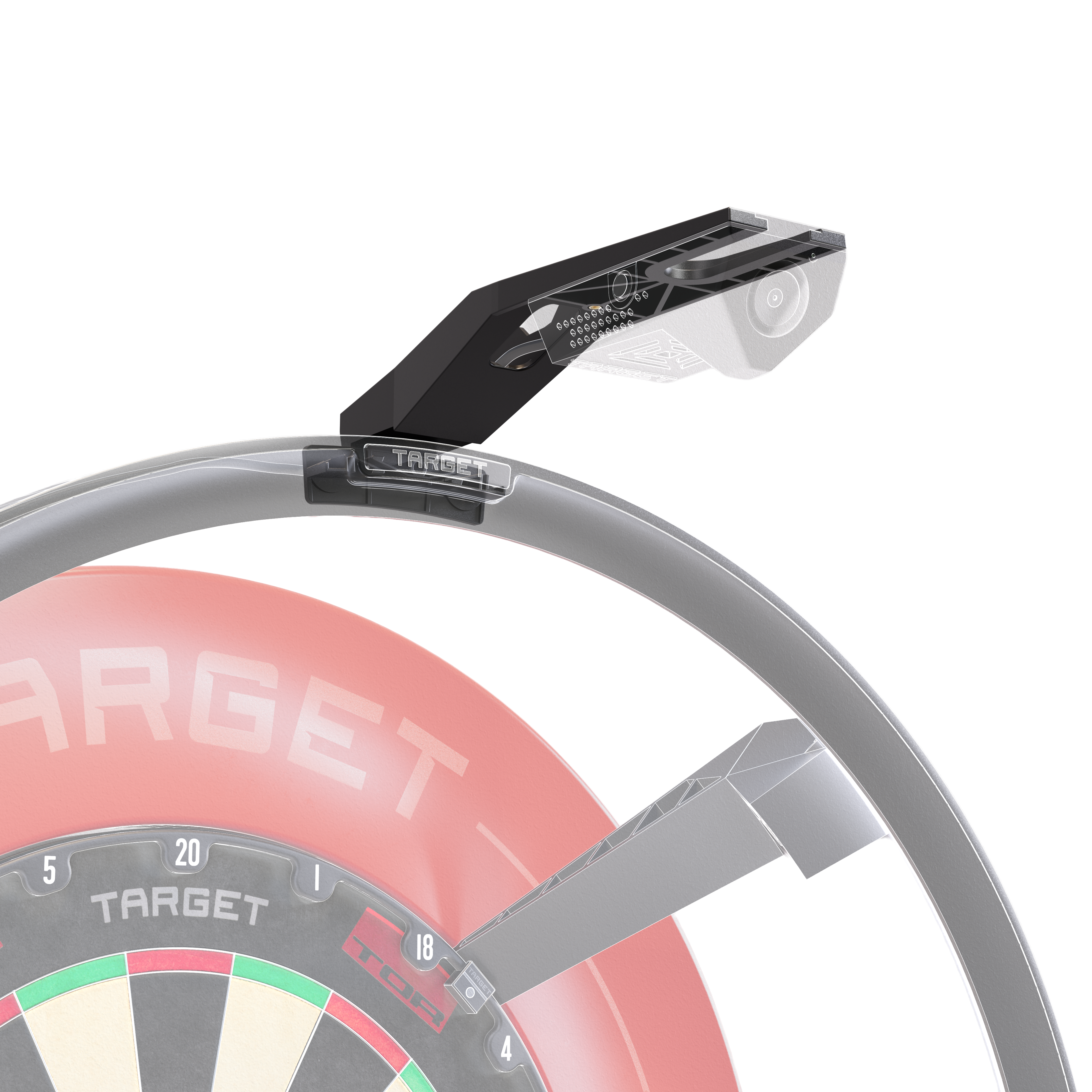 Target OMNI VIRT camera arm Gezeigt wird der Target OMNI VIRT Kamera Arm. Der Arm ist robust gebaut und speziell für Dartspieler entwickelt.