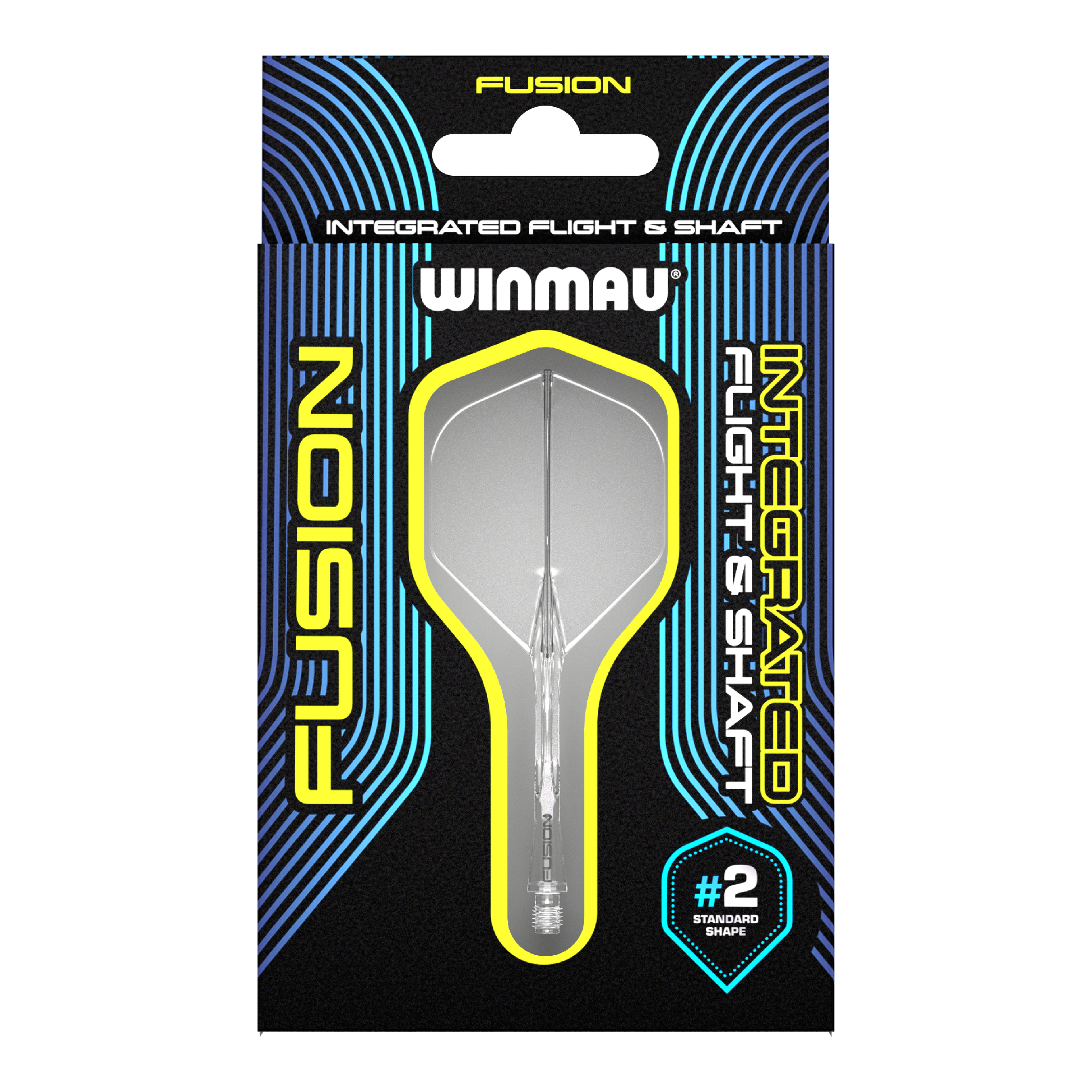 Winmau Fusion Flight Shaft System Standard Clear Auf dem Bild ist ein Winmau Fusion Flight & Shaft System in einer Verpackung zu sehen. Das Produkt ist durchsichtig und hat die Standardform #2.