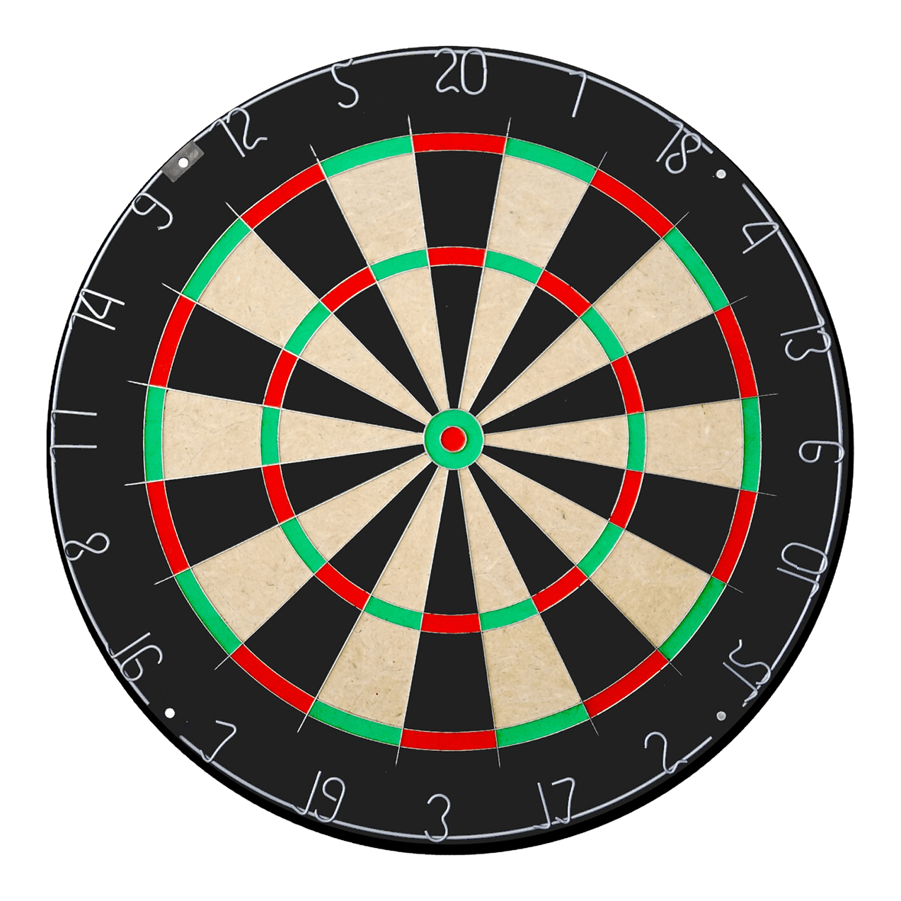 Abgebildet ist das Karella Dartboard BullOut Set mit zwei Sätzen Steeldarts. Das Produkt ist perfekt für Darts-Fans und beinhaltet ein Dartboard sowie Steeldarts.