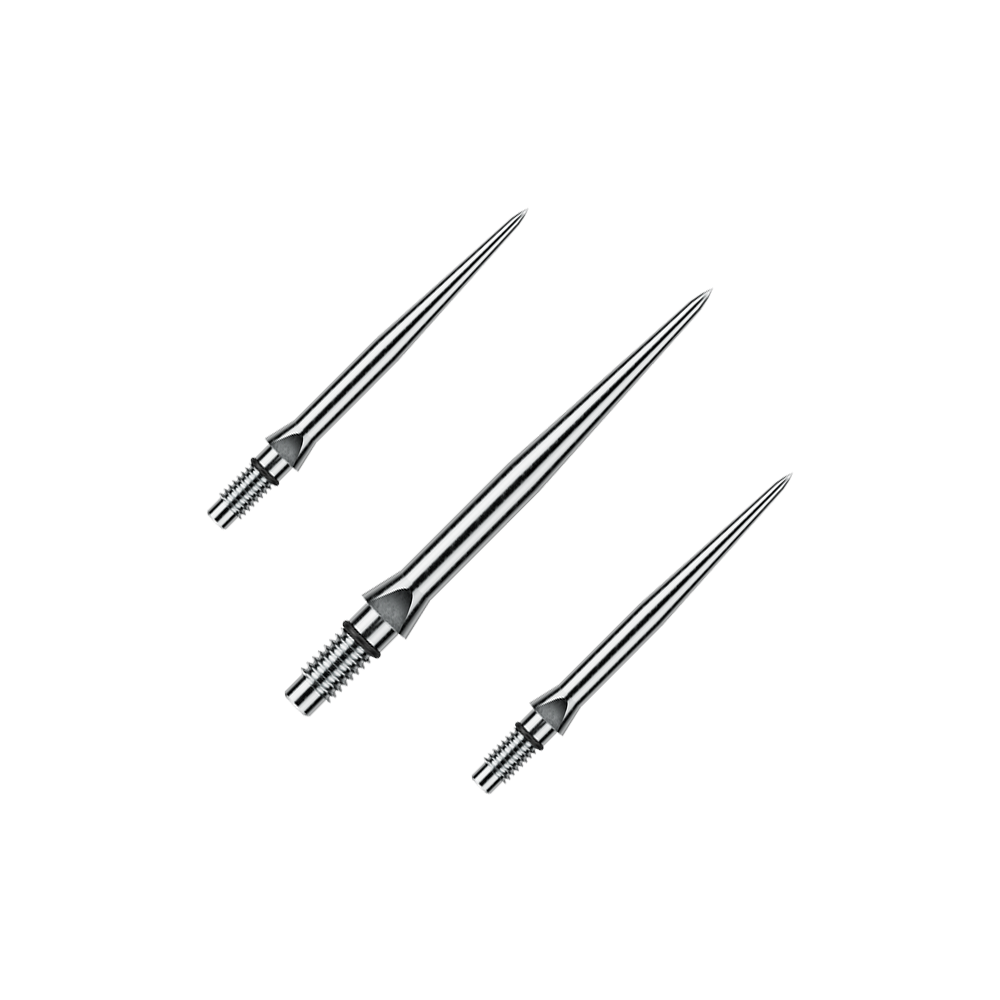 Winmau Switch Point Smooth steel dart tips - Silver Effect Abgebildet ist ein Set von glatten silbernen Steeldartspitzen. Diese Spitzen sind vermutlich 26 mm lang.