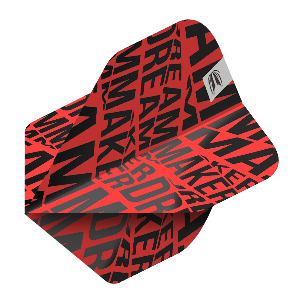 Das Bild zeigt einen roten Dartflight mit dem Schriftzug "DREAMMAKER" in schwarzen Buchstaben. In der oberen Ecke befindet sich ein kleines silbernes Logo.