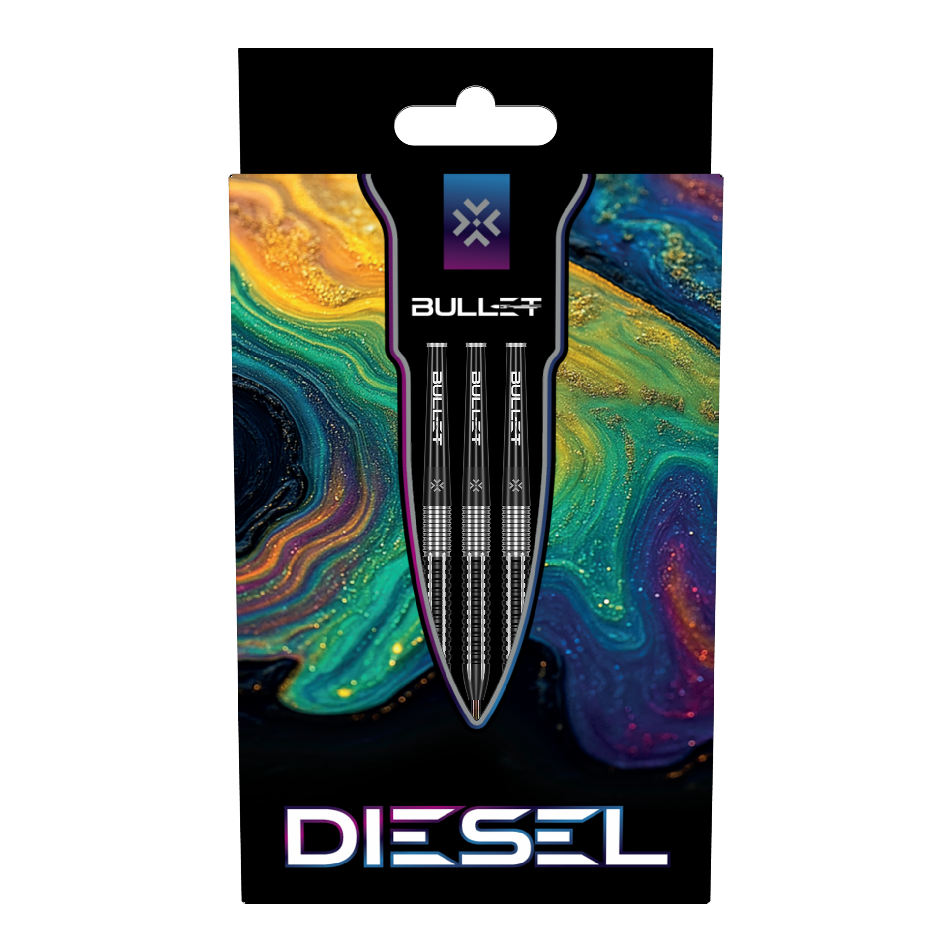 Zu sehen sind die Bullet Diesel Steeldarts. Das Bild zeigt das Aussehen und Design dieses Dartprodukts.