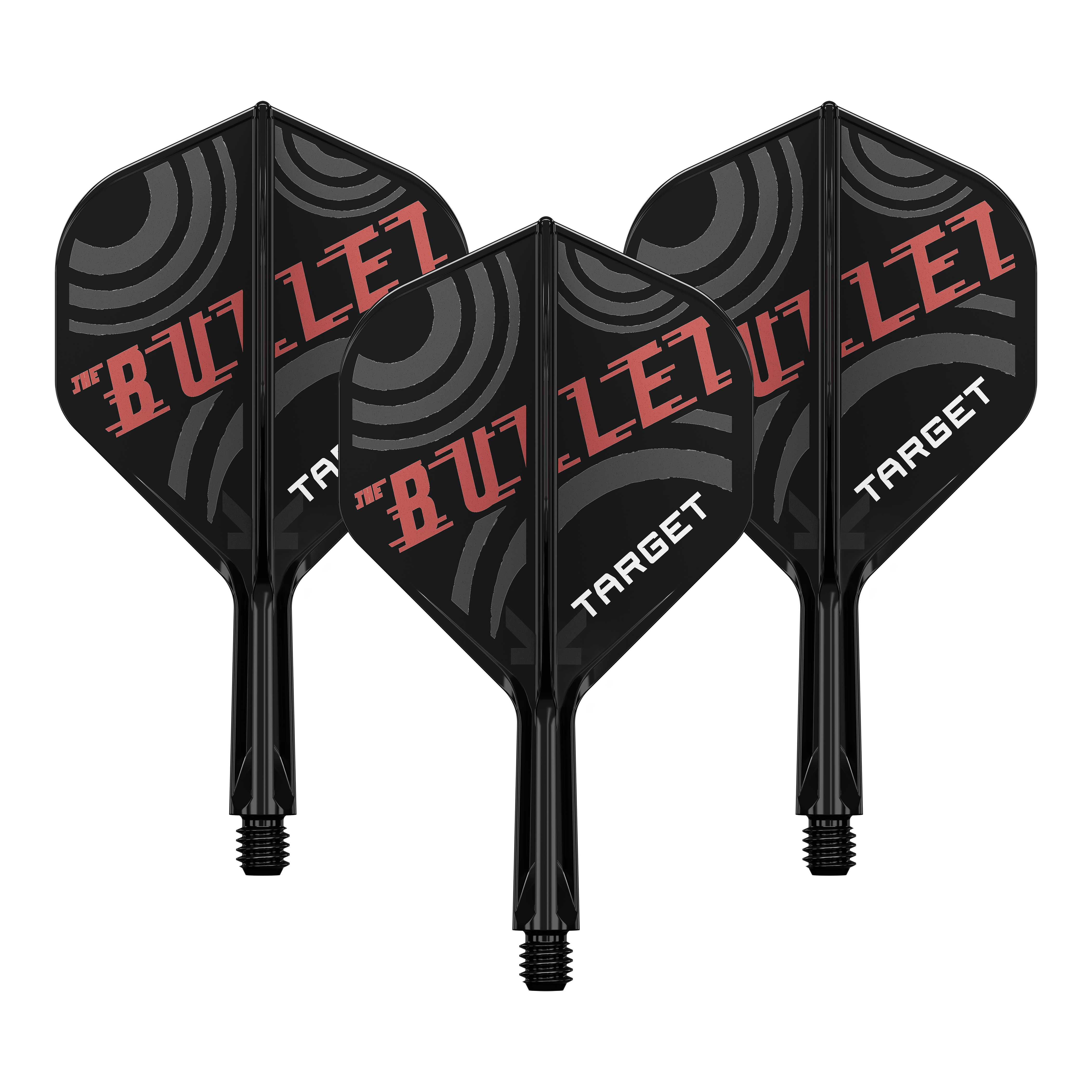 Bild zeigt ein Dart-Flight Set mit der Bezeichnung 'Target K-Flex Stephen Bunting No2 Standard Flights 19mm 1Set'. Es ist ein Zubehör für Dartscheiben und Spieler.