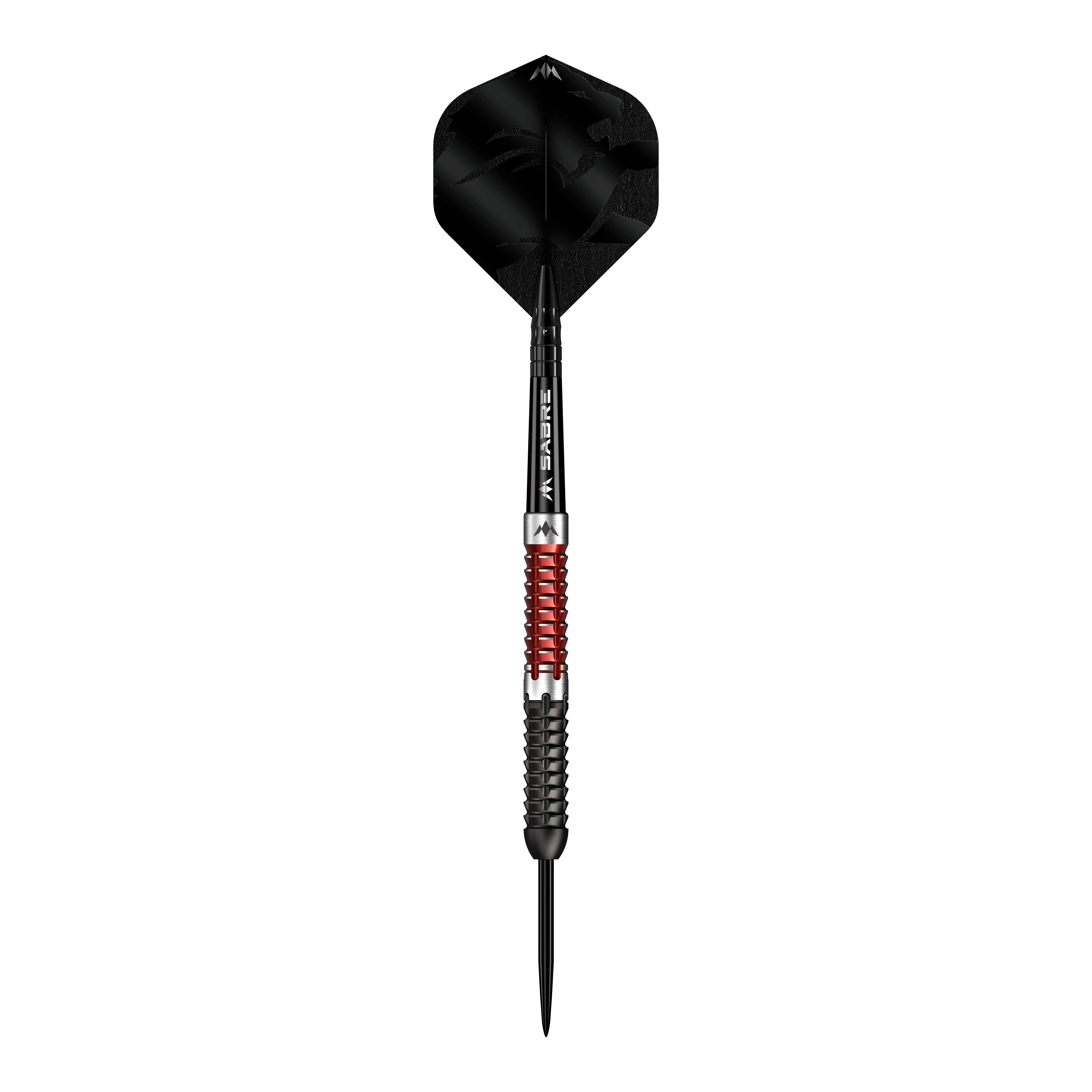 Abgebildet ist der Mission Llew Bevan Black Red Electro Steeldarts in 23g. Der Dartpfeil ist schwarz und rot gestaltet.