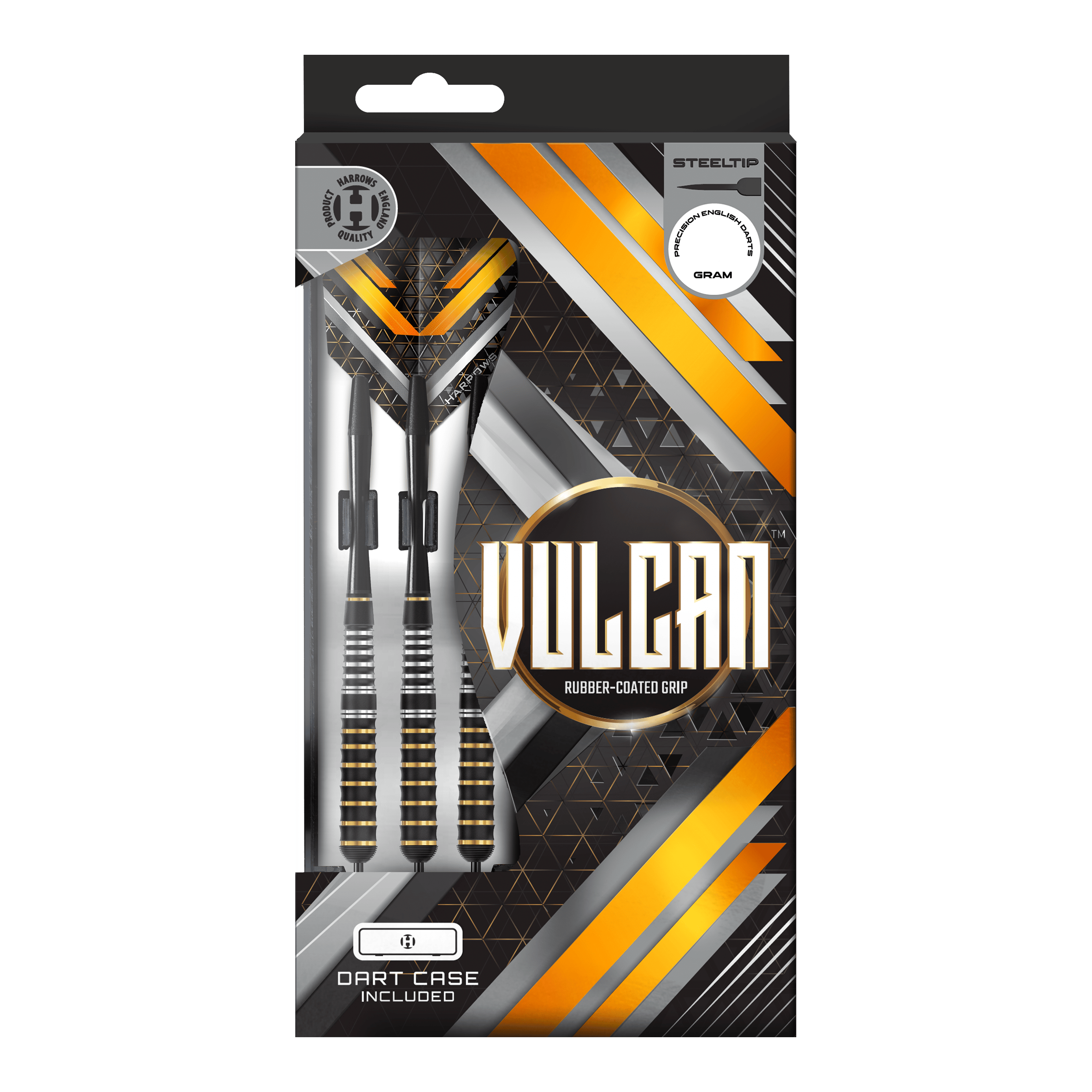 Harrows Vulcan steel darts Das Bild zeigt Harrows Vulcan Steeldarts. Die hochwertige Verarbeitung ist deutlich sichtbar.