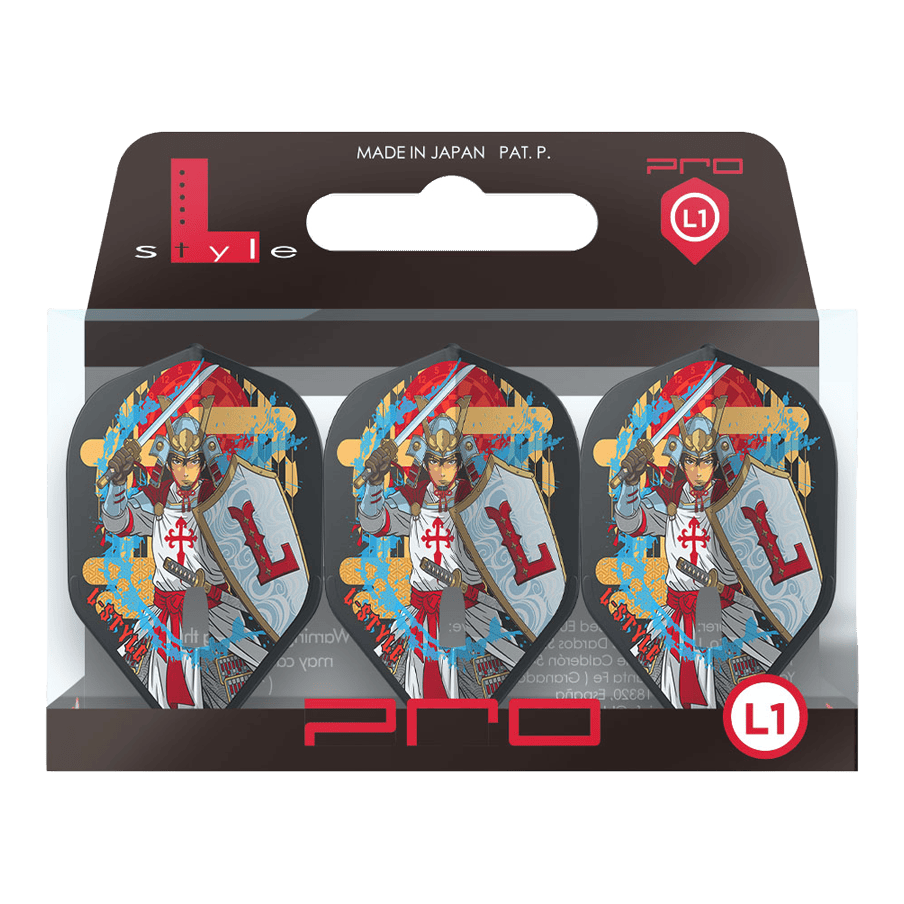 L-Style Robert Marijanovic V3 Black L1PRO Flights Zwei L-Style Robert Marijanovic V3 Black L1PRO Flights sind nebeneinander platziert. Die schwarze Struktur und die Form fallen ins Auge.