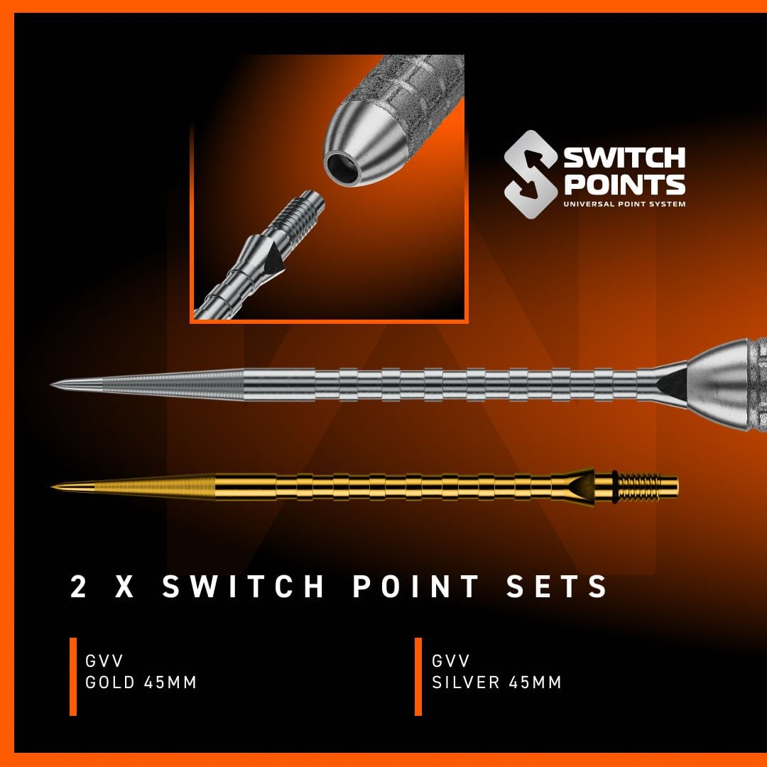 Winmau Gian Van Veen W-MAX Switch Point steel darts Winmau Gian Van Veen W-MAX Switch Point Steeldarts werden im Bild präsentiert. Die Darts sind klar und deutlich zu erkennen.