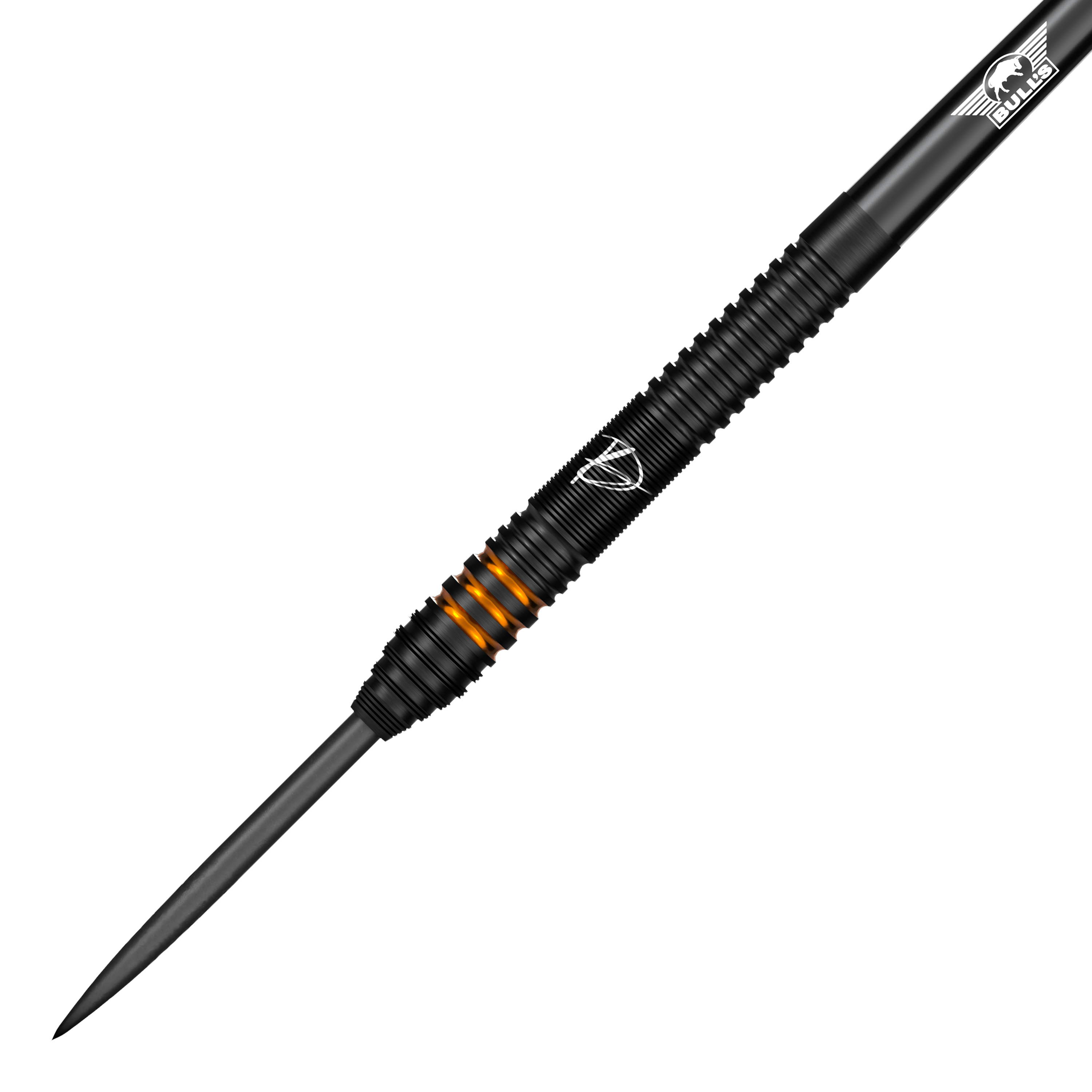 Bulls NL Dirk Van Duijvenbode Edition 2 steel darts Dies ist der Bulls NL Dirk Van Duijvenbode Edition 2 Steeldart. Der Dart ist überwiegend schwarz mit auffälligen orangefarbenen Ringen im Griffbereich.