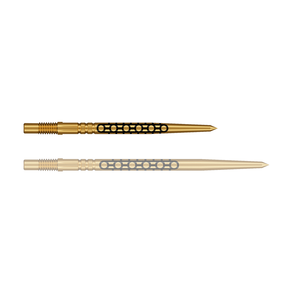 Shot Turbo Point Goths Dart Tips - Gold Eine einzelne, kompakte Dartspitze in Goldoptik ist abgebildet. Die Spitze ist robust gefertigt.
