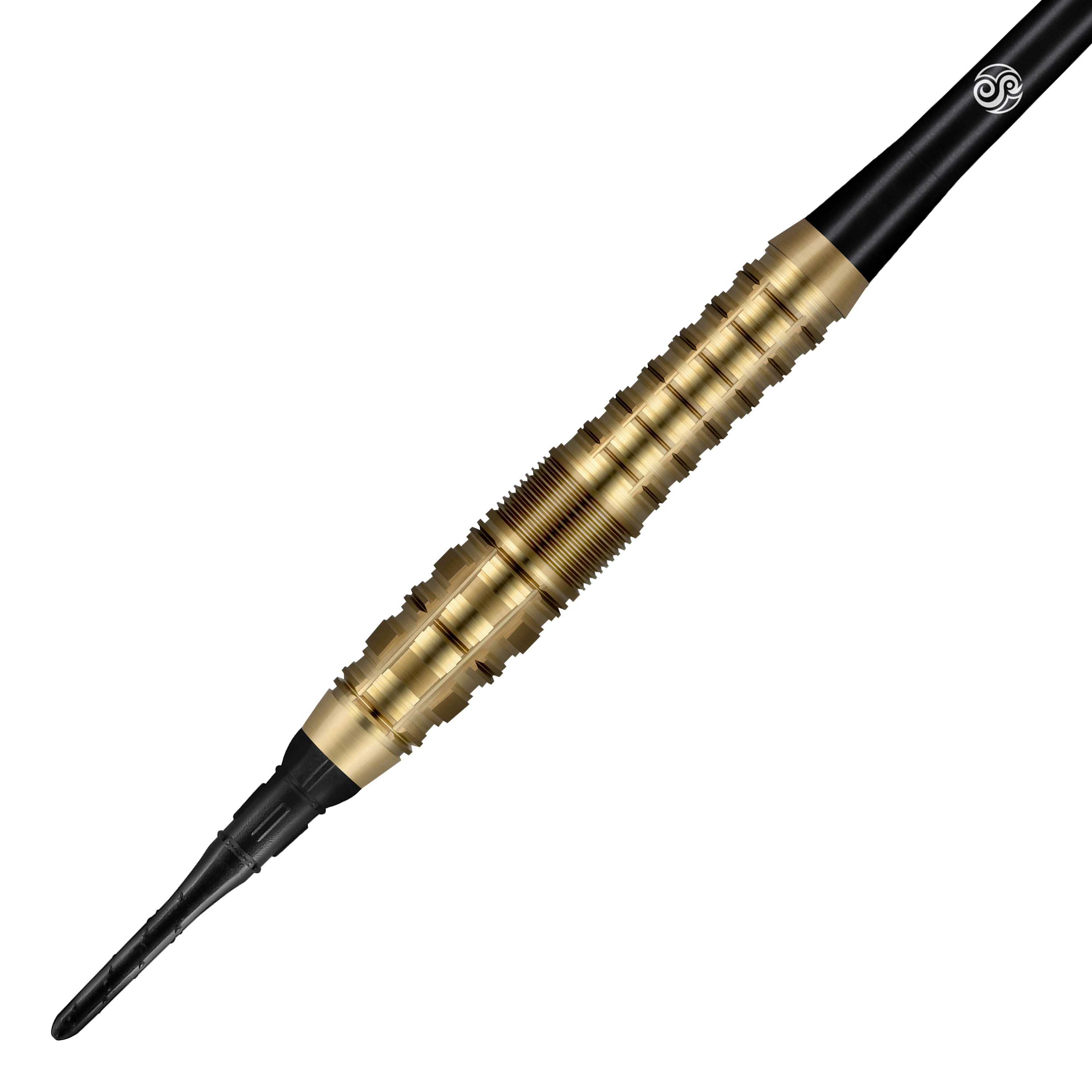 Shot Redline Gizmo Soft Darts - 20g Das Bild zeigt einen Shot Redline Gizmo Softdart mit einem Gewicht von 20 Gramm. Der Dartpfeil hat einen goldfarbenen, geriffelten Griffbereich und eine schwarze Spitze.