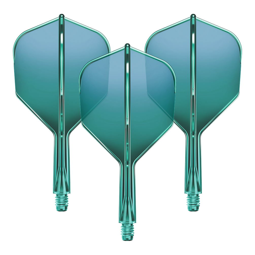GOAT A1R No6 Flight Shaft System - Green Ein Set Flight-Shaft-System mit strukturierter Oberfläche liegt auf einer hellen Fläche. Die Bauteile sind gerade ausgerichtet.