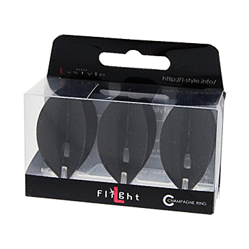 L-Style Champagne L2PRO Teardrop Flights - Black Das Bild zeigt eine Packung mit L-Style Champagne L2PRO Teardrop Flights in Schwarz. Die Verpackung enthält drei schwarze Dartflights, die sichtbar durch das Klarsichtfenster sind.