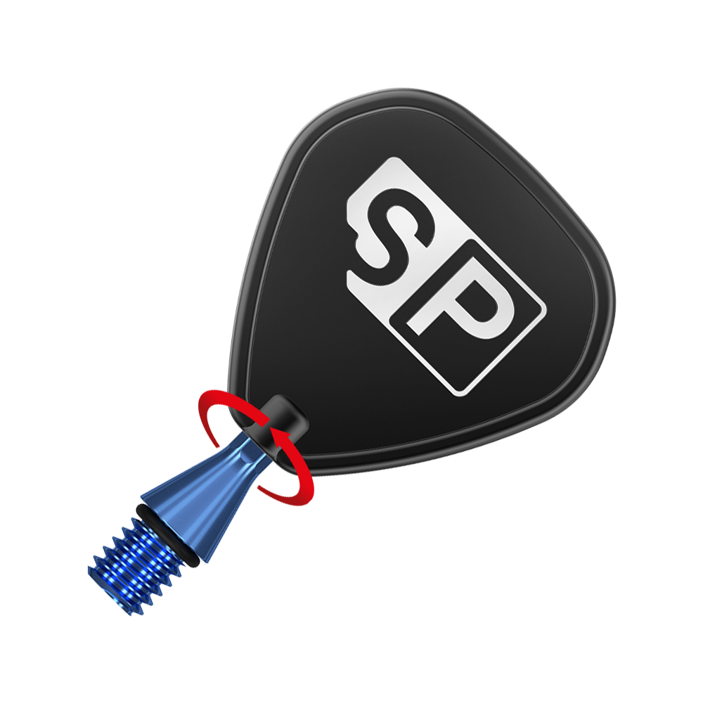380164_Target_Titanium_Swiss_Point_Nano_Conversion_Points_Blau_3 Das Bild zeigt die Target Swiss Point Nano Conversion Points in Blau. Die Spitze hat ein schraubbares Design mit einem schwarzen SP-Logo.